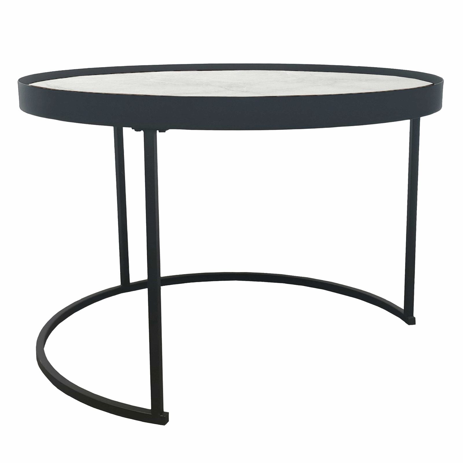 Criterion Nested Coffee Table Set - White Marble & English Oak Wood - Modern Living Room Furniture for Small Spaces & Home Decor