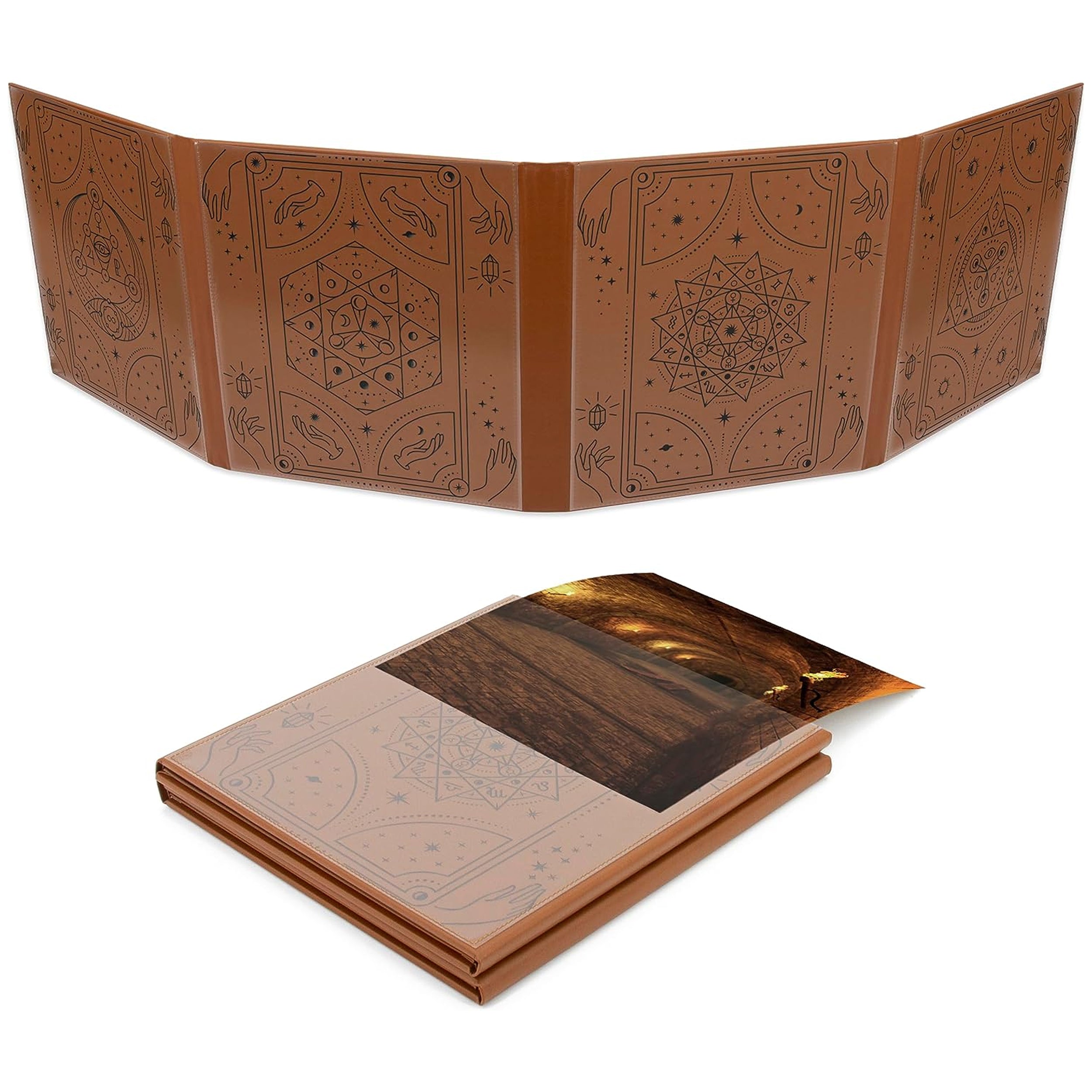 Premium Faux Leather Double-Sided DM Screen with 8 Pockets – Foldable Game Master Screen for Tabletop RPGs, D&D, and Role-Playing Games – Perfect for Dungeon Masters and Game Sessions (Inserts Not Included) – Ideal for Home Gaming, Conventions, and RPG Campaigns