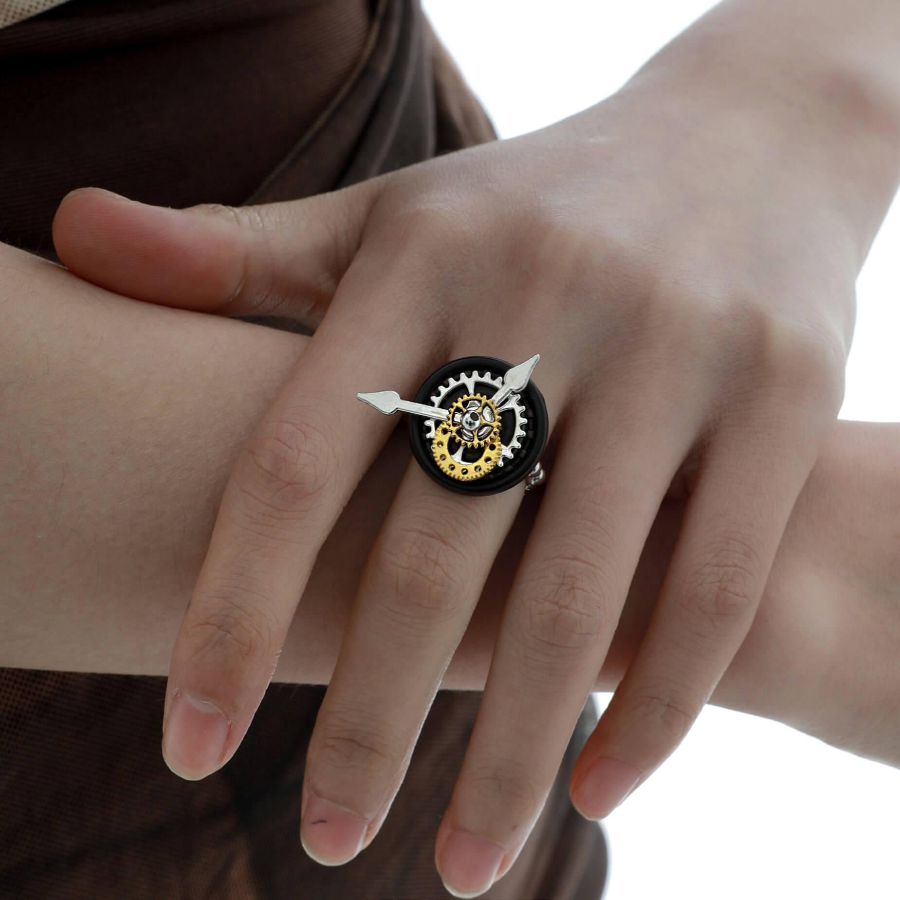 18k Platinum Plated Mechanical Butterfly Gear Ring - Unique Steampunk Jewelry for Women, Perfect for Gothic Fashion, Cosplay & Gift Giving