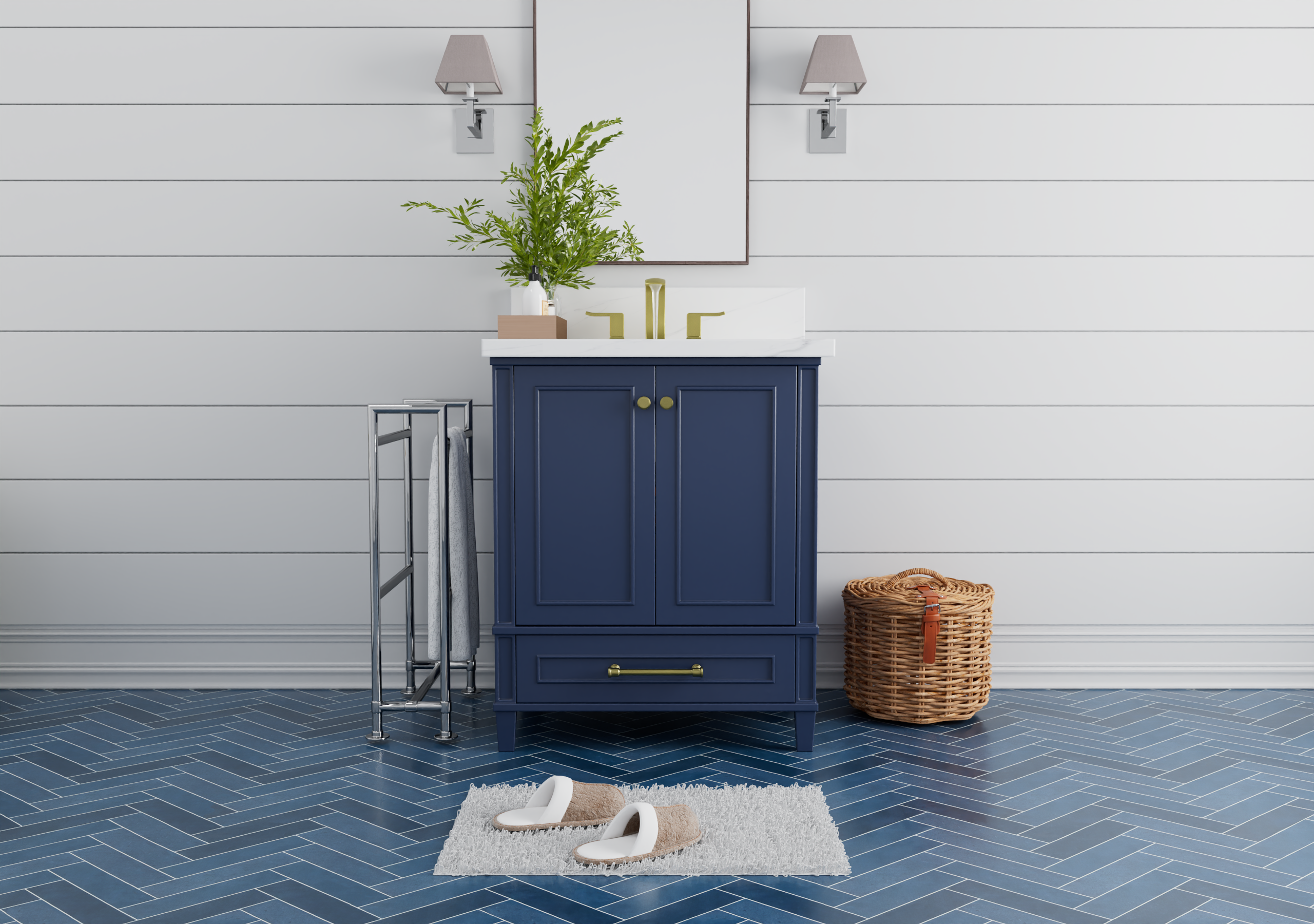 Windsor 29.5 Inch Solid Wood Navy Blue Bathroom Vanity Cabinet - Perfect for Modern & Coastal Style Bathroom Decor