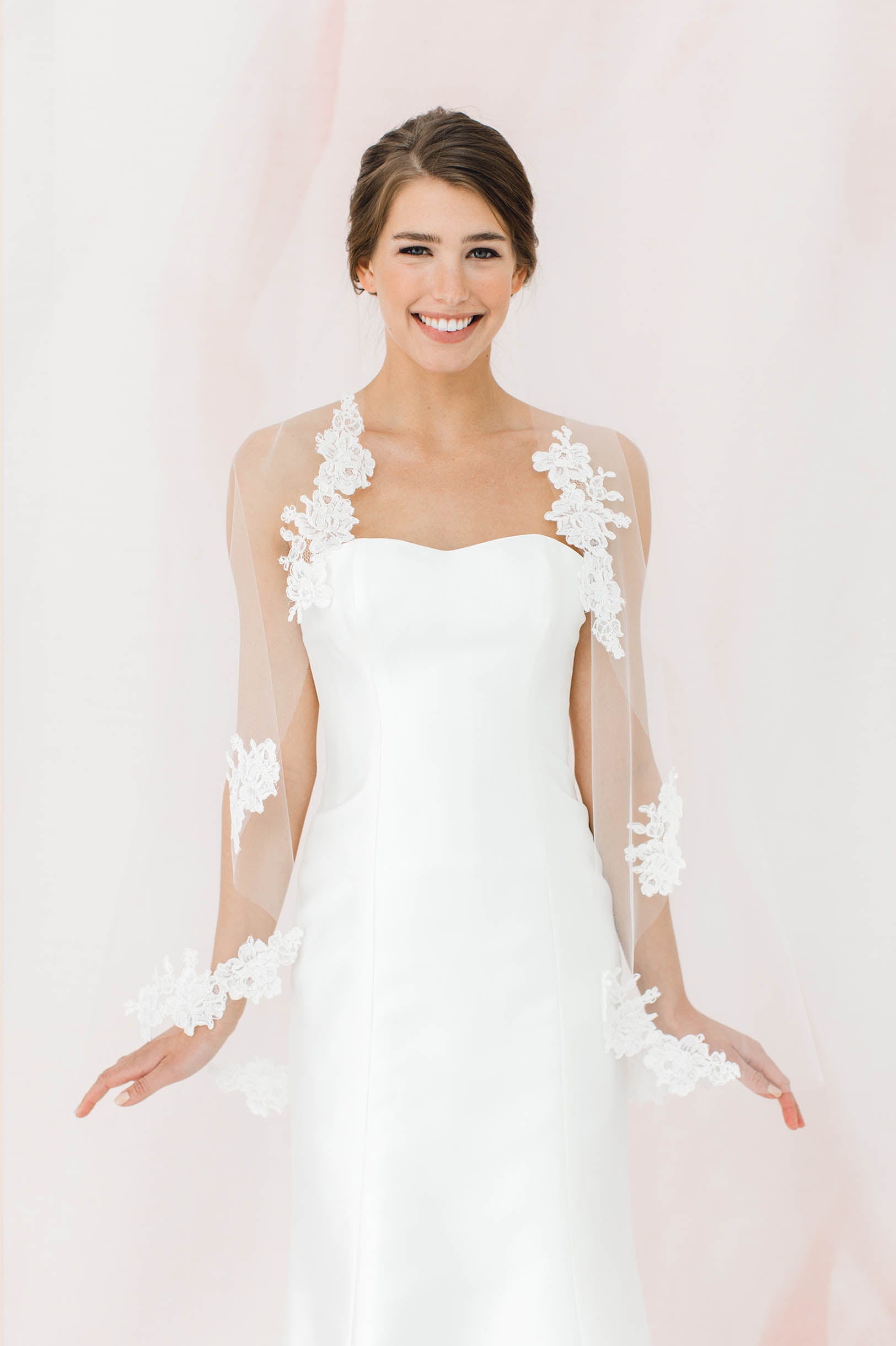 Elegant Jamie French Alencon Lace Applique Wedding Veil - Perfect for Bridal Ceremonies, Photos & Special Occasions