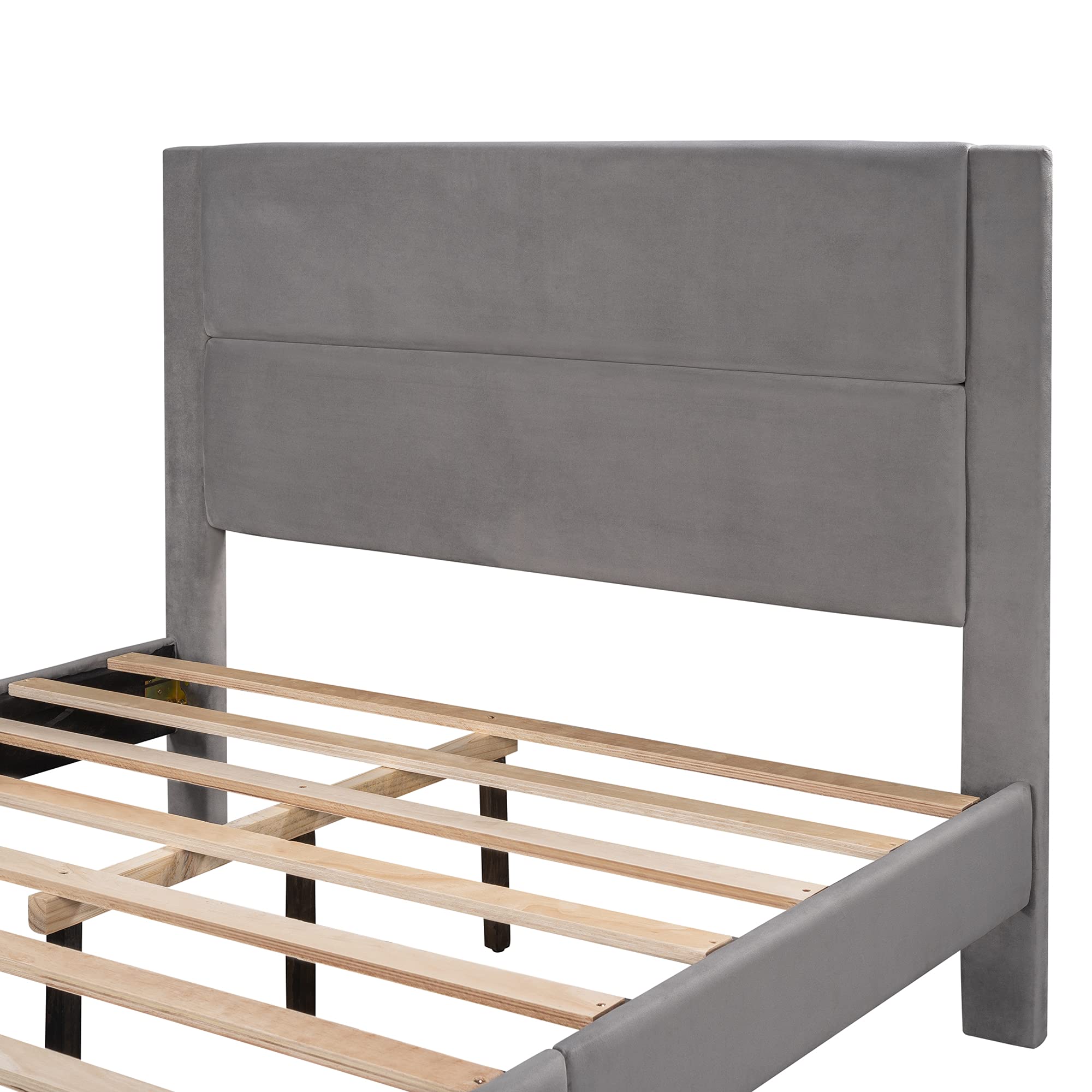 Upholstered Queen Size Storage Bed Frame with Headboard & Ottoman - No Box Spring Needed, Easy Assembly (Light Gray) - Perfect for Small Bedrooms, Guest Rooms & Space-Saving Solutions