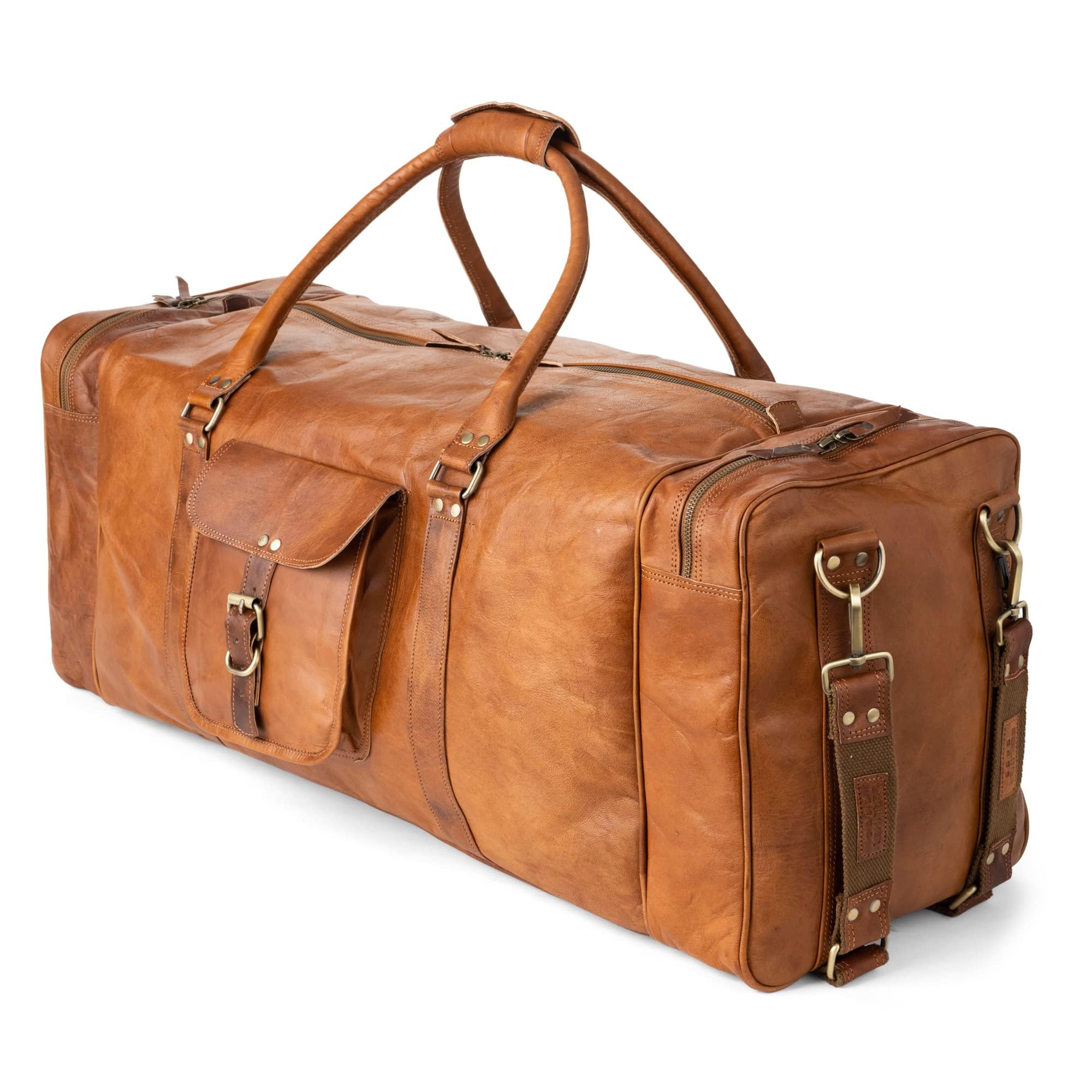 Vintage Genuine Leather Duffle Bag for Travel & Gym - Large Weekender Overnight Bag for Men & Women (Brown) | Perfect for Business Trips, Weekend Getaways & Sports Gear Storage