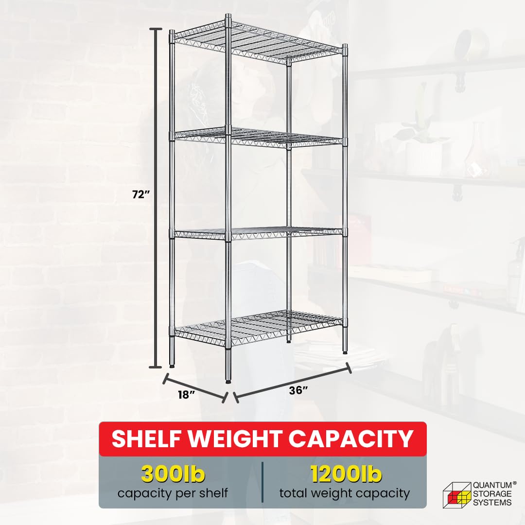 Quantum Storage Systems RWR72-1836LD Adjustable Wire Chrome Shelving Unit - 4 Shelves 72