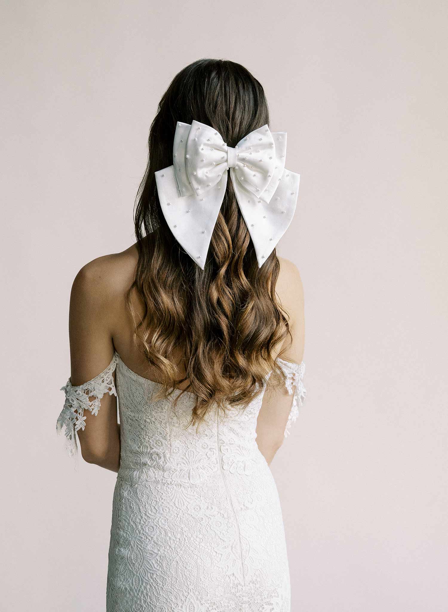 Elegant Pearl Adorned Silk Double Bow Hair Accessory - Style #2574 | Perfect for Weddings, Prom & Special Occasions