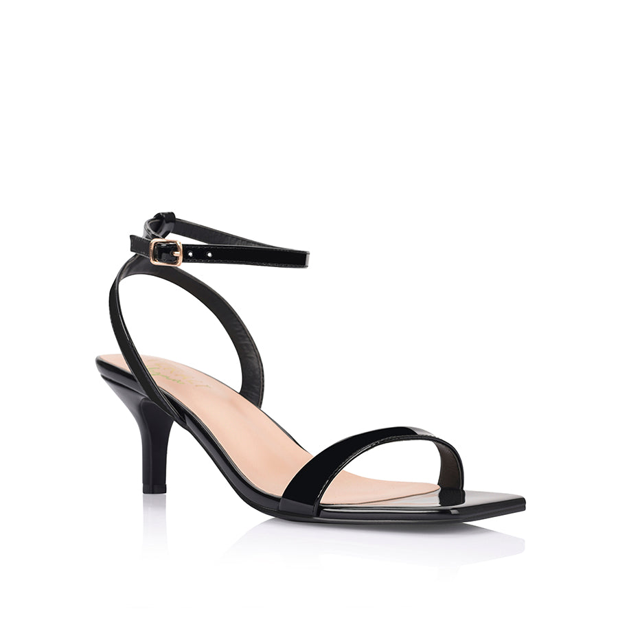 Tally Kitten Heel Sandals for Women - Black Patent Leather Dress Shoes | Comfortable Low Heel Sandals for Wedding, Party & Office Wear