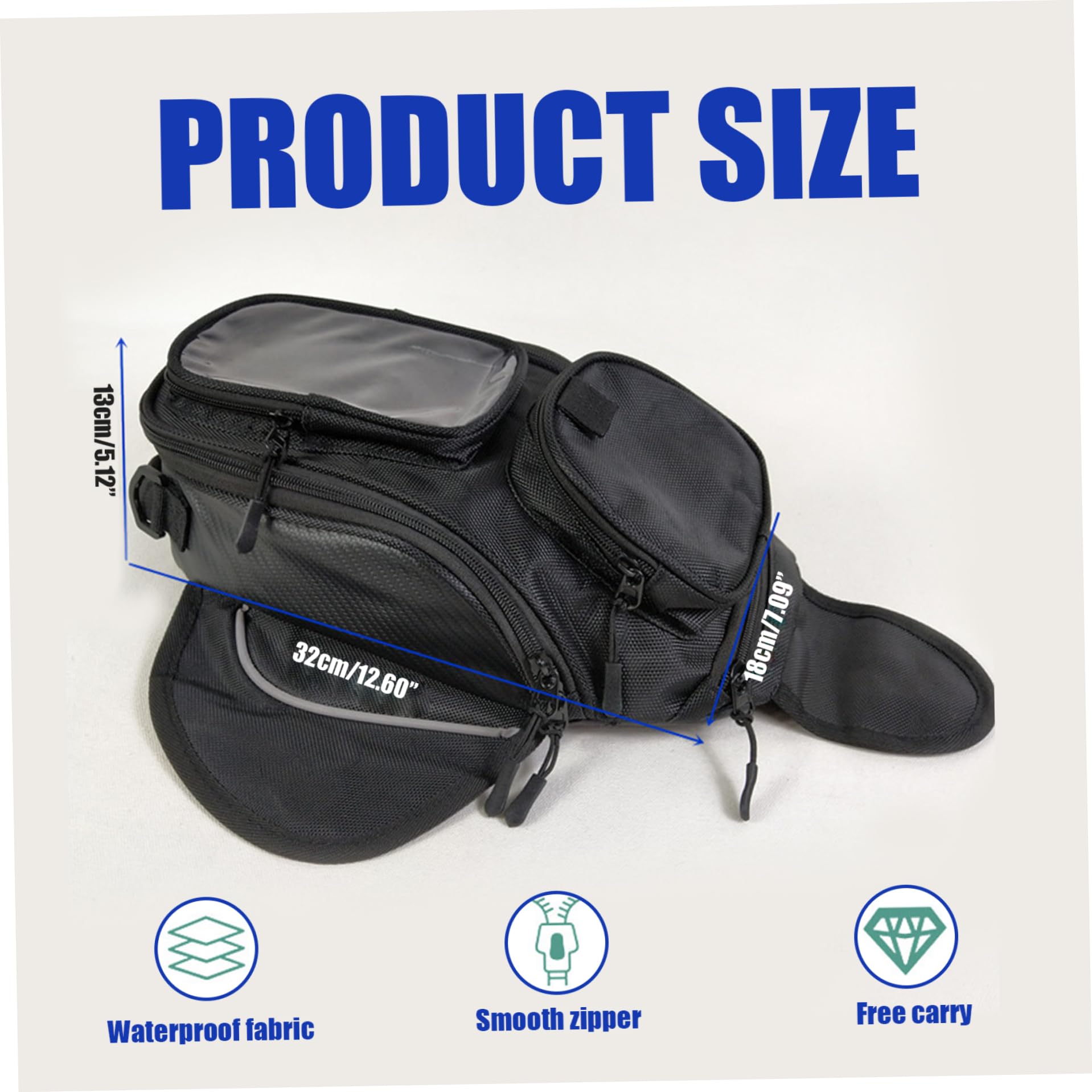 Waterproof Magnetic Motorcycle Tank Bag with Adjustable Strap - for Commuting & Touring