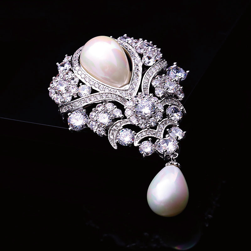 Elegant Court Style Alloy Imitation Pearl Zirconite Wedding Brooch Pin - Perfect for Bridal Accessories, Prom Dresses & Formal Occasions