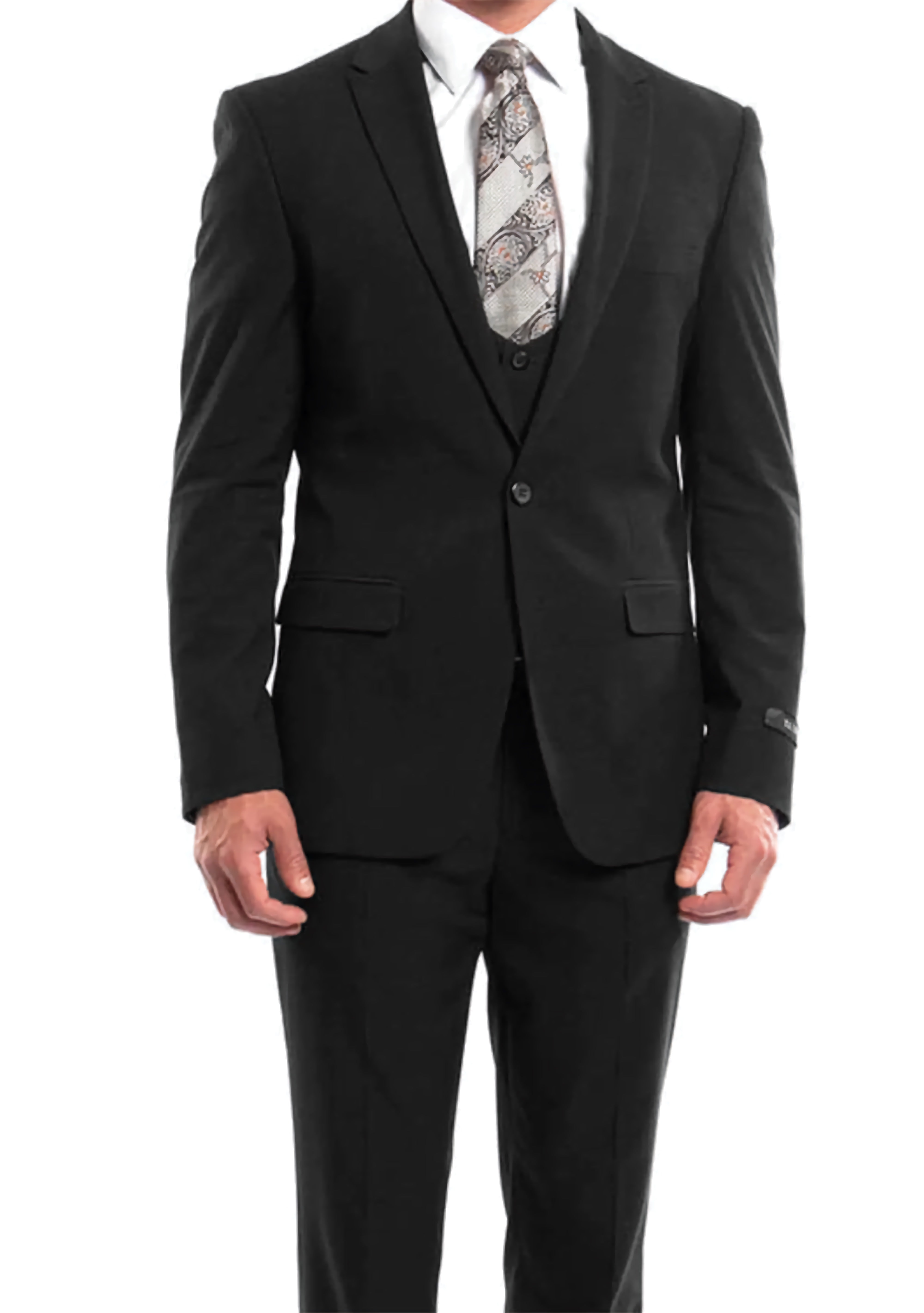 Black Solid Color 3-Piece Slim Fit Suit with 1-Button Peak Lapel | Formal Business Attire for Men | Perfect for Weddings, Interviews & Office Meetings