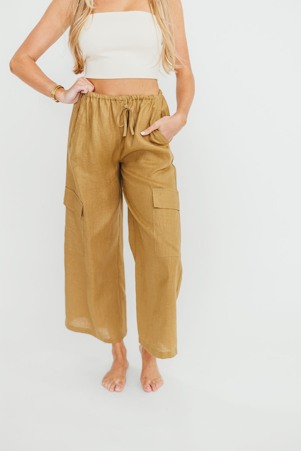 Kimora 100% Linen Pants for Women - Soft & Breathable Brown Olive Casual Trousers | Perfect for Summer, Travel & Relaxation