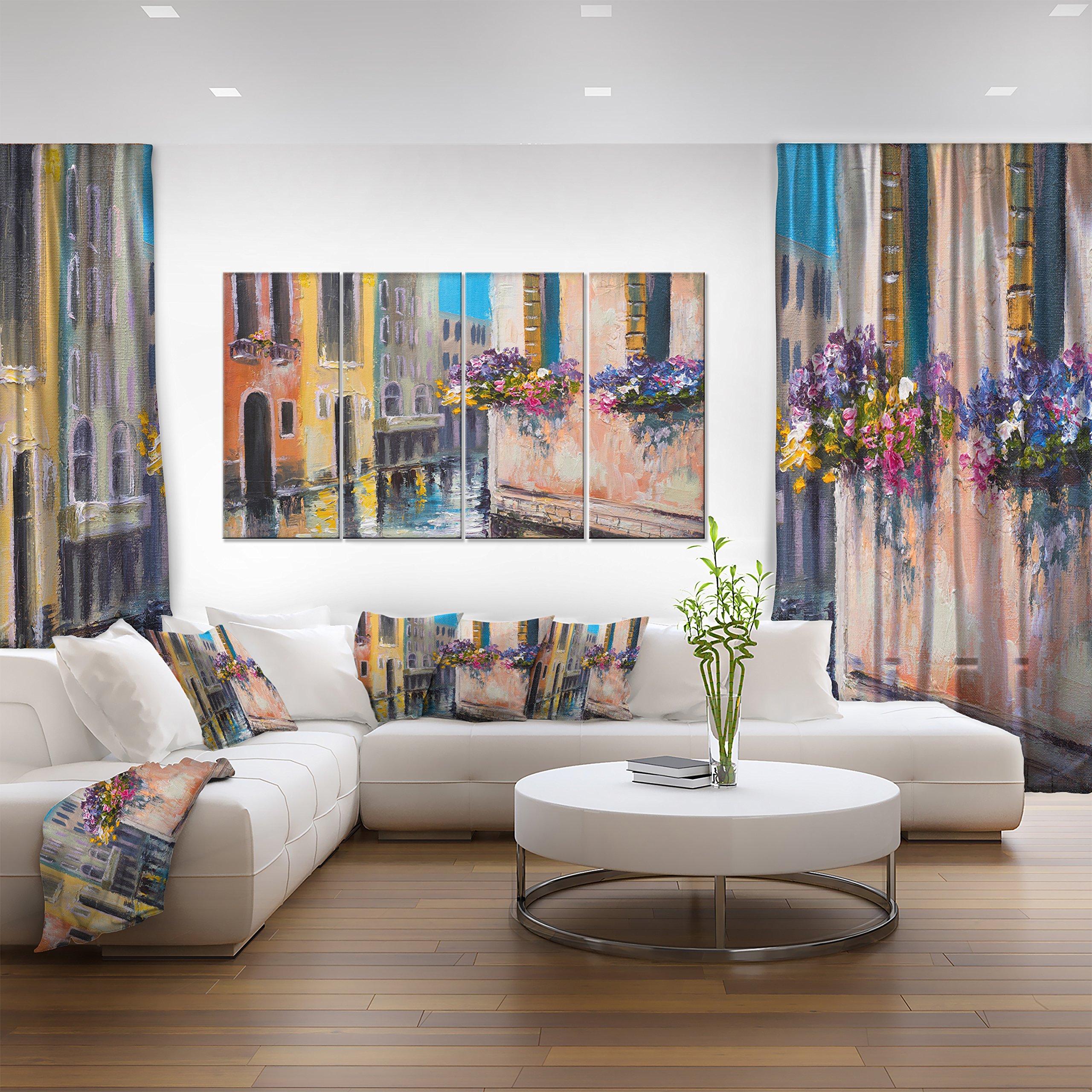 Designart Venice Canal with Flowers Cityscape Canvas Wall Art Print - Perfect for Living Room, Bedroom & Office Decor