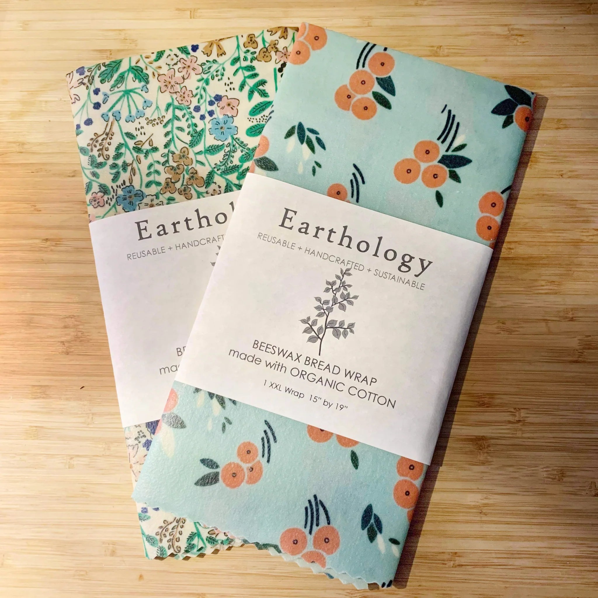 Earthology Organic Cotton Beeswax Food Wrap - XL Size Reusable Eco-Friendly Beeswax Wraps for Bread, Cheese, Fruits & Vegetables | Perfect for Food Storage, Picnics & Zero Waste Lifestyle