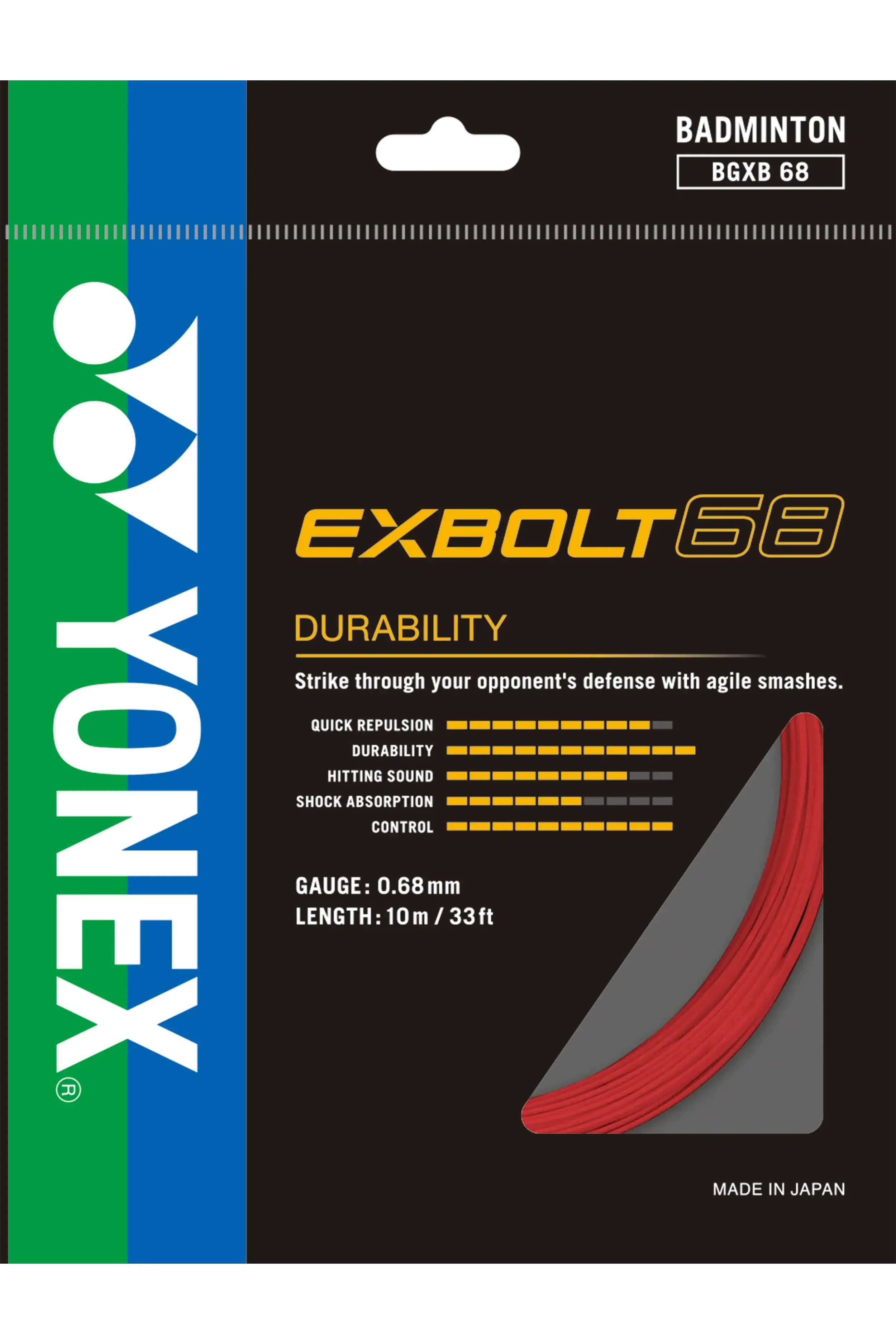 Yonex Exbolt 68 Badminton String - High Performance Badminton Racket String for Power & Control | Perfect for Tournament Play & Training Sessions