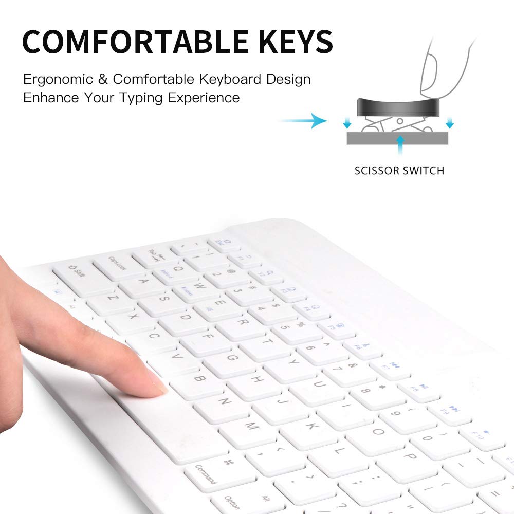 Ultra-Slim Wireless Bluetooth Keyboard for iPad 10.2/Pro/Air & Samsung Galaxy Tab A8/A7 Lite/S6 Lite/S8/S7 - Rechargeable Universal Keyboard Compatible with iOS Android Windows Devices (White) | Perfect for Office Work, Online Classes & Travel Use