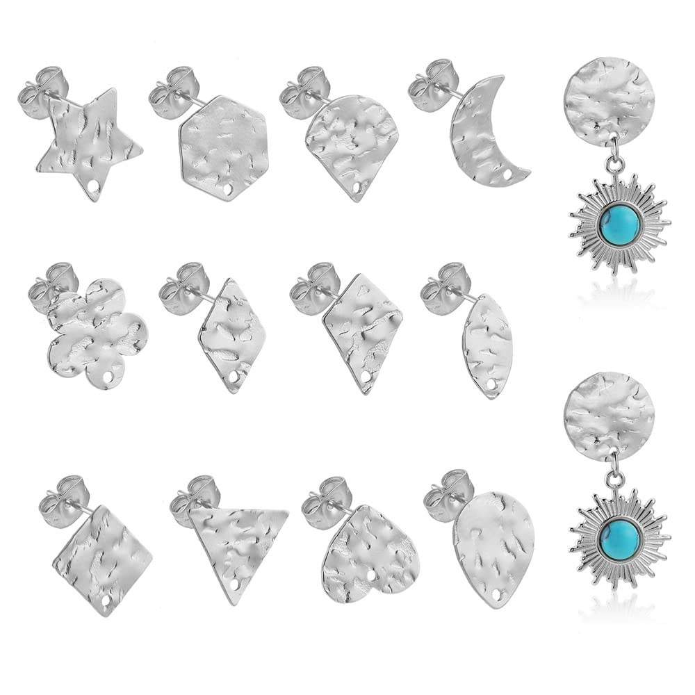 30Pieces 12mm Stainless Steel Flat Round Ear Studs with Loop Hole - 18K Gold Plated Geometry Charms Earring Posts for DIY Jewelry Making, Women Girls Craft Supplies - Perfect for Party, Gift, Daily Wear