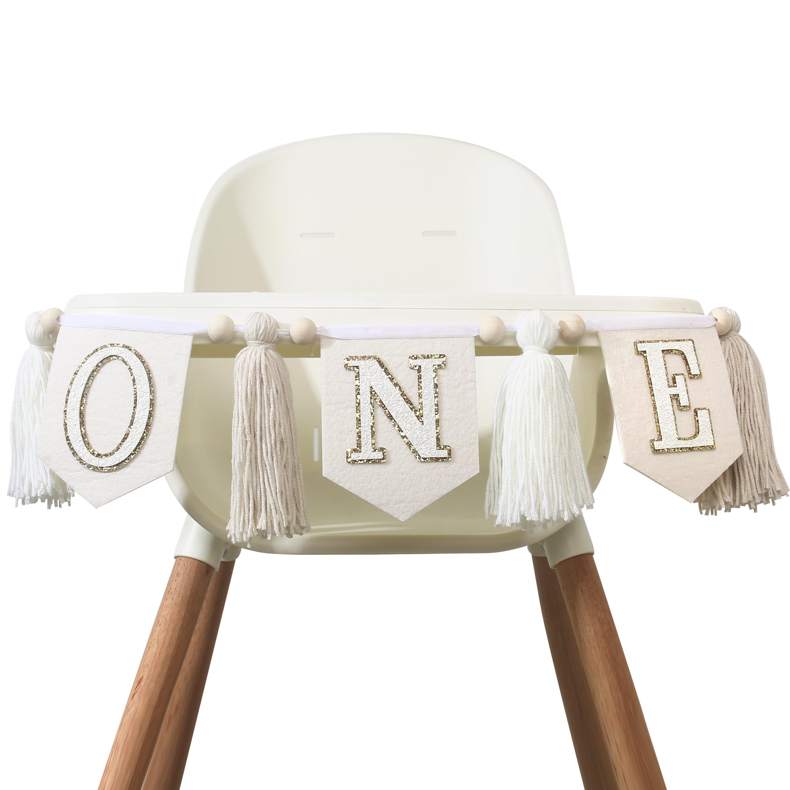 Boho Creamy White Tassel Banner for 1st Birthday - Wood Bead Garland, High Chair Decoration & Nursery Wall Hanging | Perfect for Baby's First Birthday Party, Nursery Decor and Photo Backdrops