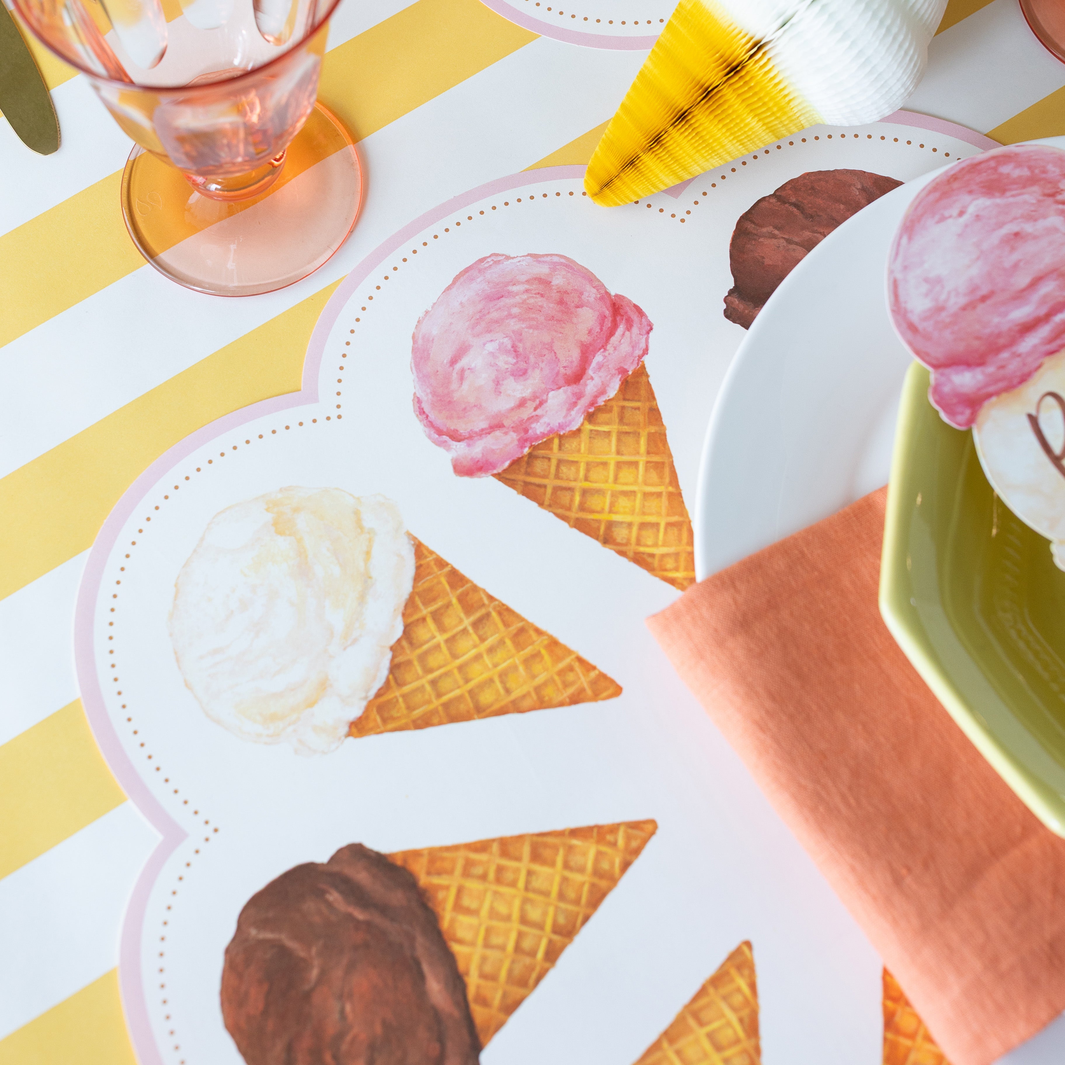 Non-Slip Die Cut Ice Cream Placemat for Kids - Fun & Durable Table Mat for Dessert Parties, Birthday Celebrations & Family Gatherings