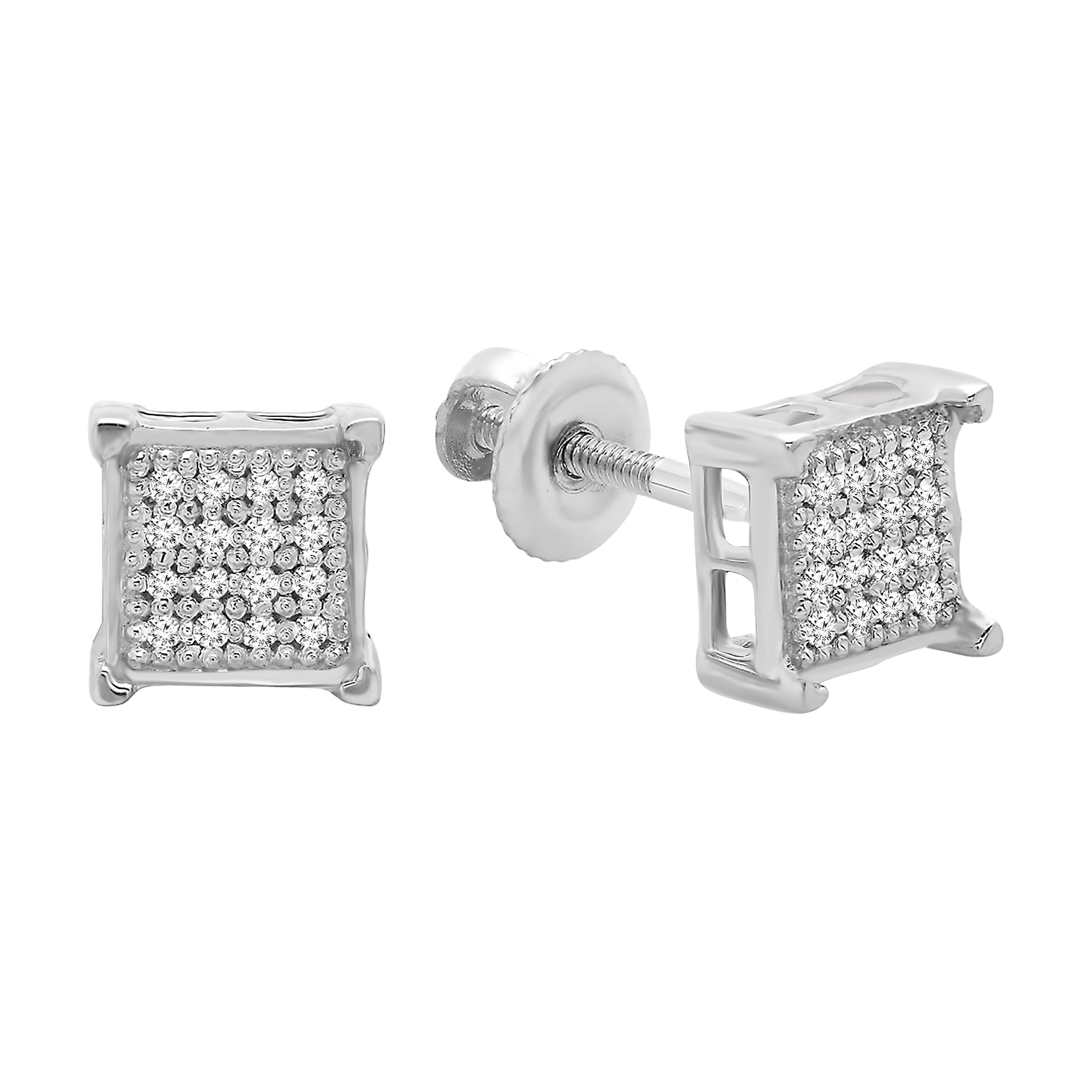 0.06 Cttw Round White Diamond Stud Earrings for Men & Women - 925 Sterling Silver Hip Hop Iced Out Earrings | Dazzlingrock Collection | Perfect for Parties, Gifts & Everyday Wear
