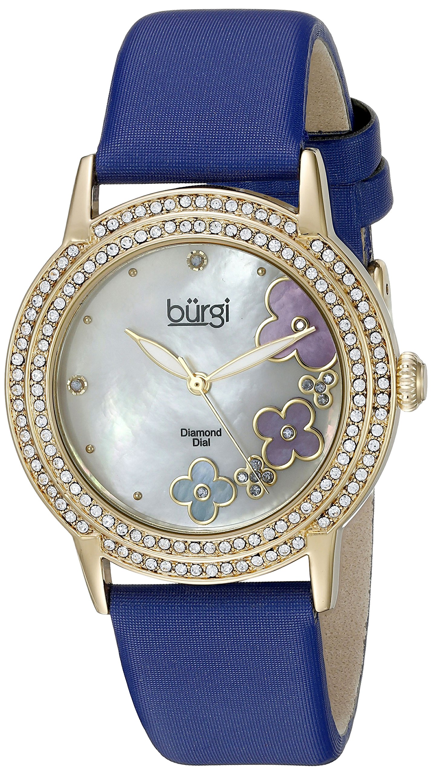 Burgi Women's BUR142 Luxury Quartz Watch with Swarovski Crystals & Diamond Accents, Mother of Pearl Dial & Genuine Leather Strap - Perfect for Office, Evening Events & Special Occasions