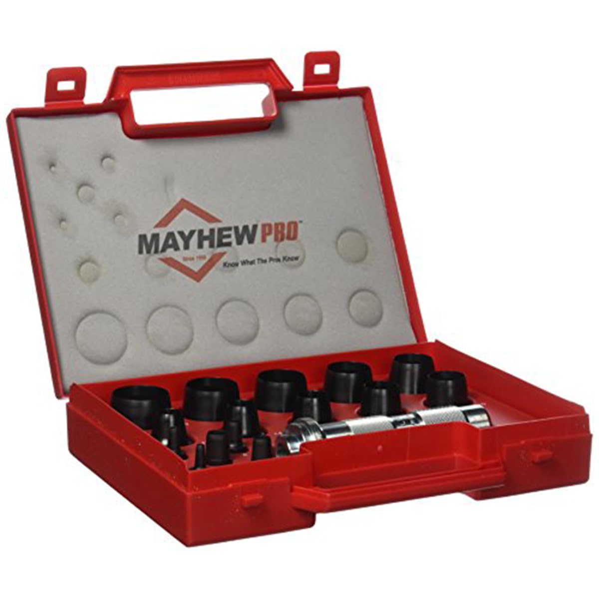 Mayhew Tools 66004 16-Piece Hollow Punch Set - Professional Metal & Leather Punching Tools for DIY, Crafting, and Industrial Use - Black Finish