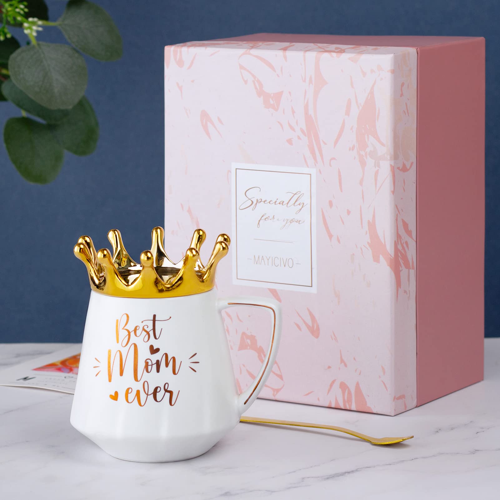 Best Mom Ever Ceramic Coffee Mug 12Oz with Crown Lid - Perfect Mothers Day Gift for Mom, Daughter, Son, Wife & Mother-in-Law - Ideal for Birthday, New Mom & Everyday Coffee Moments