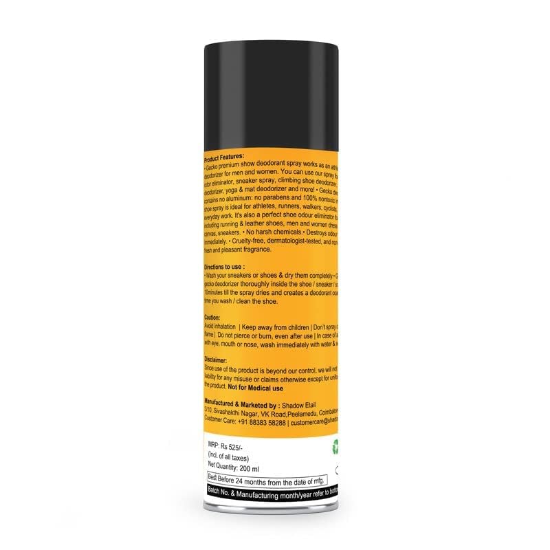 Natural Shoe Odor Eliminator Spray - Gecko Foot & Shoe Deodorizer for Smelly Shoes - Fresh Scent, Long-Lasting Protection - Perfect for Gym, Sports, Work & Travel (Pack of 1)