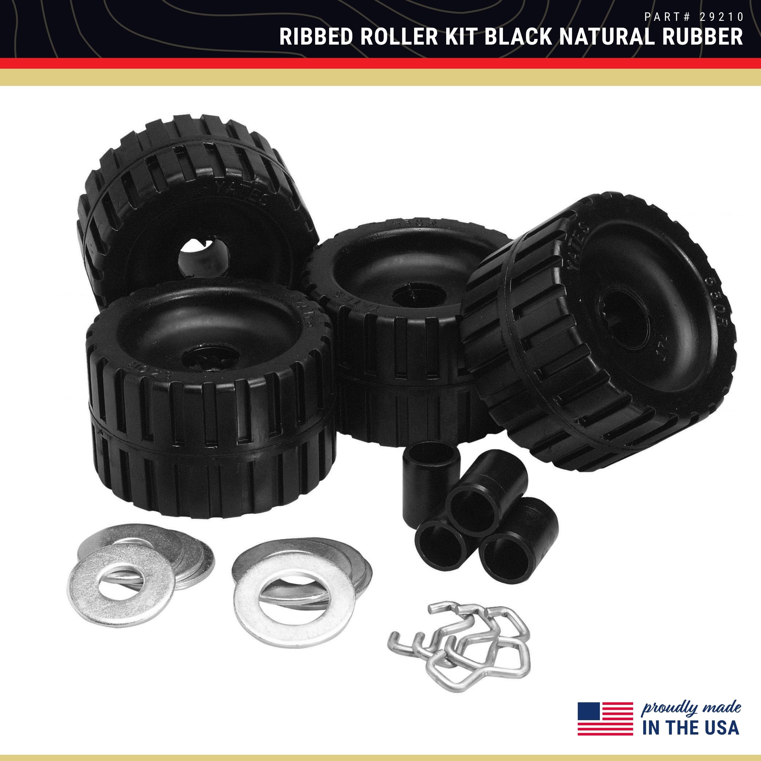 CE Smith Ribbed Roller Kit - Heavy Duty Boat & Trailer Rollers for Smooth Loading/Unloading - Durable Black Marine Hardware for Boat Ramps & Dock Use