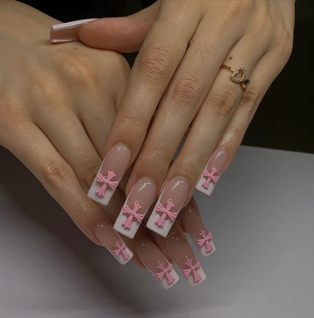 20 Pcs Pink 3D Cross Nail Charms for Nail Art - Y2K Rhinestone Nail Decorations for DIY Acrylic Nails & Manicure Designs - Perfect for Party, Wedding, and Holiday Nail Art