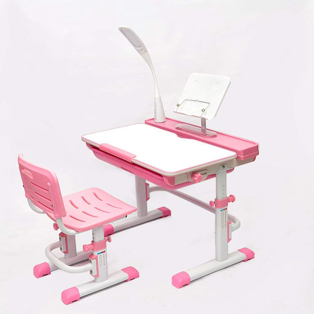 LXTIN Adjustable Height Kids Desk and Chair Set with Storage Drawer - Multifunctional Study Table for Boys & Girls (Pink) - Perfect for Homework, Drawing & Learning Activities