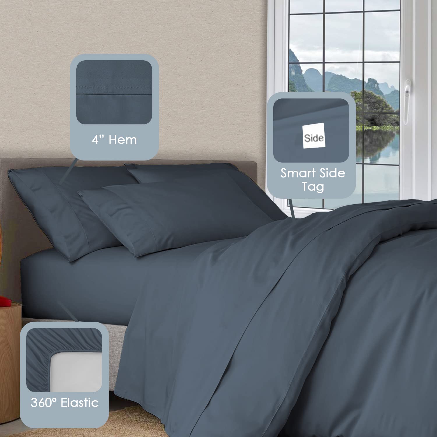 Luxury 100% Long Staple Cotton Sateen Bed Sheet Set - Full Size, 1000 Thread Count, Deep Pocket (Fits 15