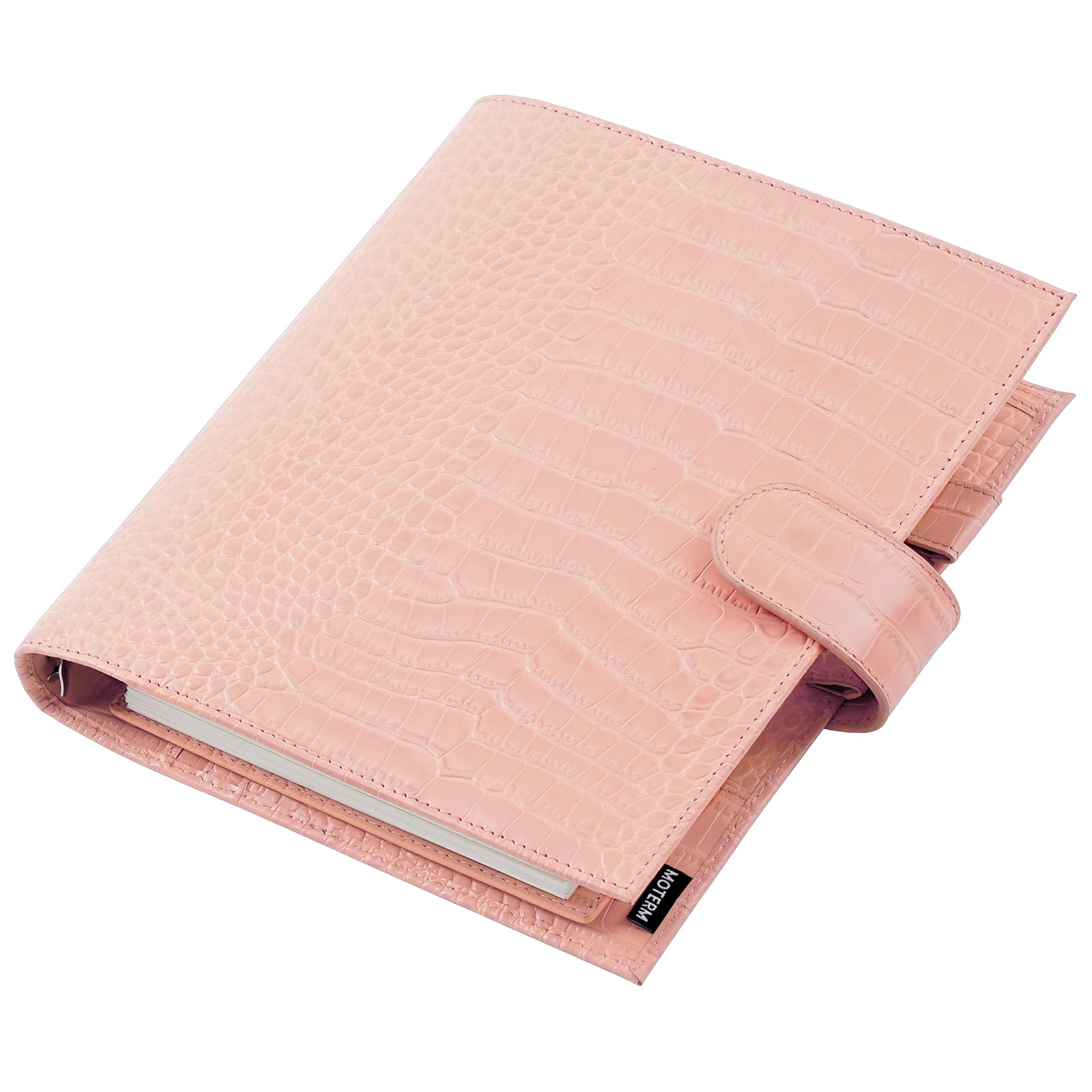 Moterm A5 Luxe Rings Planner - Genuine Leather Binder Organizer with 30mm Rings in Croc-Coral Pattern - Perfect for Daily Planning, Journaling, and Office Organization
