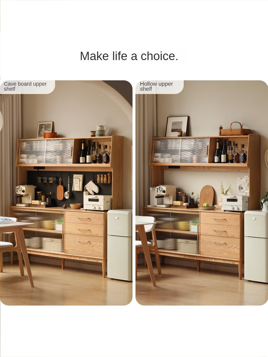 Solid Oak Wood Modern Multifunctional Sideboard - Buffet Cabinet for Dining Room, Living Room Storage & Entryway Organizer