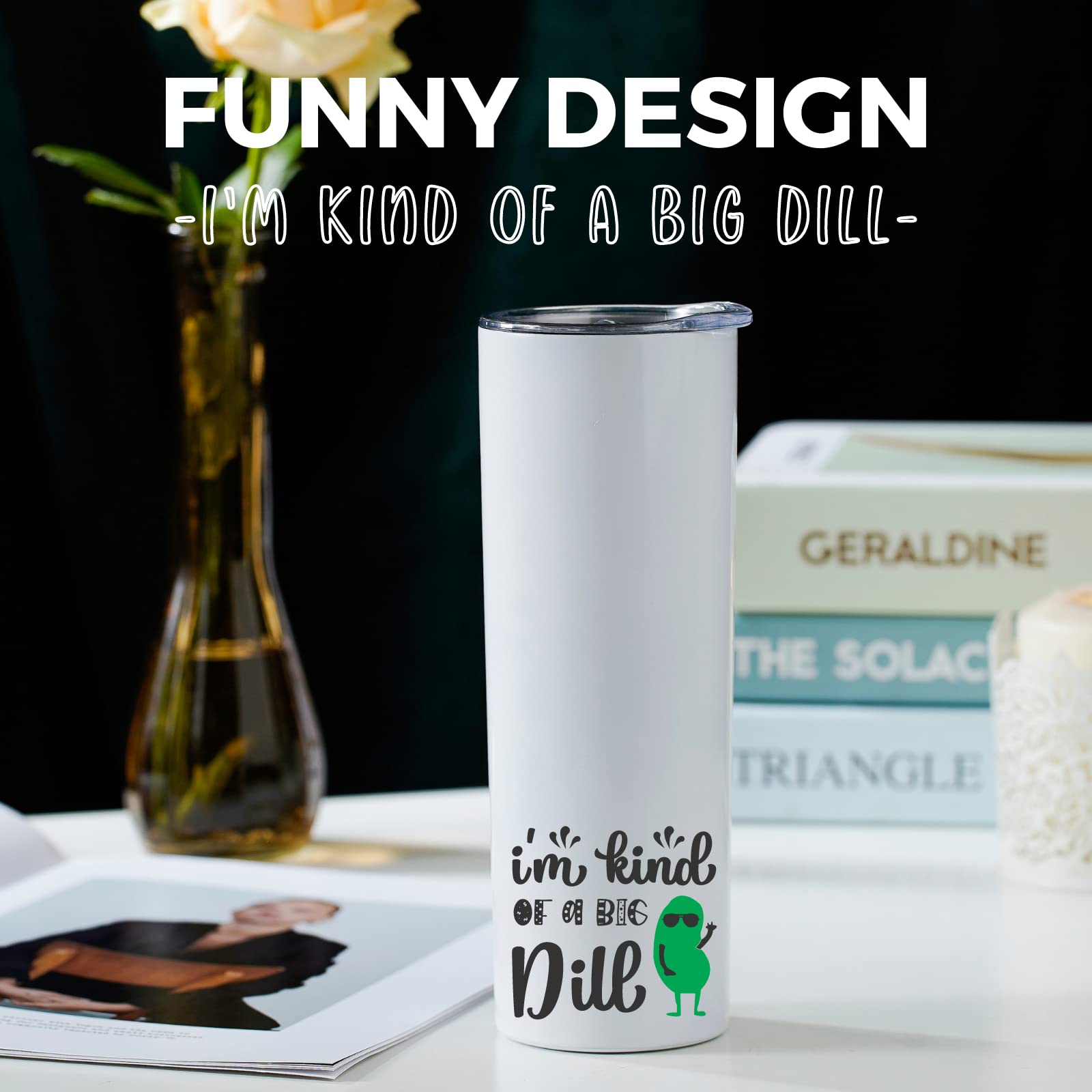 Onebttl 20 oz Skinny Travel Tumbler with Lid & Straw - 'I AM KIND OF A BIG DILL' Pickle-Themed Gift for Women & Men | Christmas, Birthday Gifts | Includes Gift Box | Perfect for Office, Gym & Travel