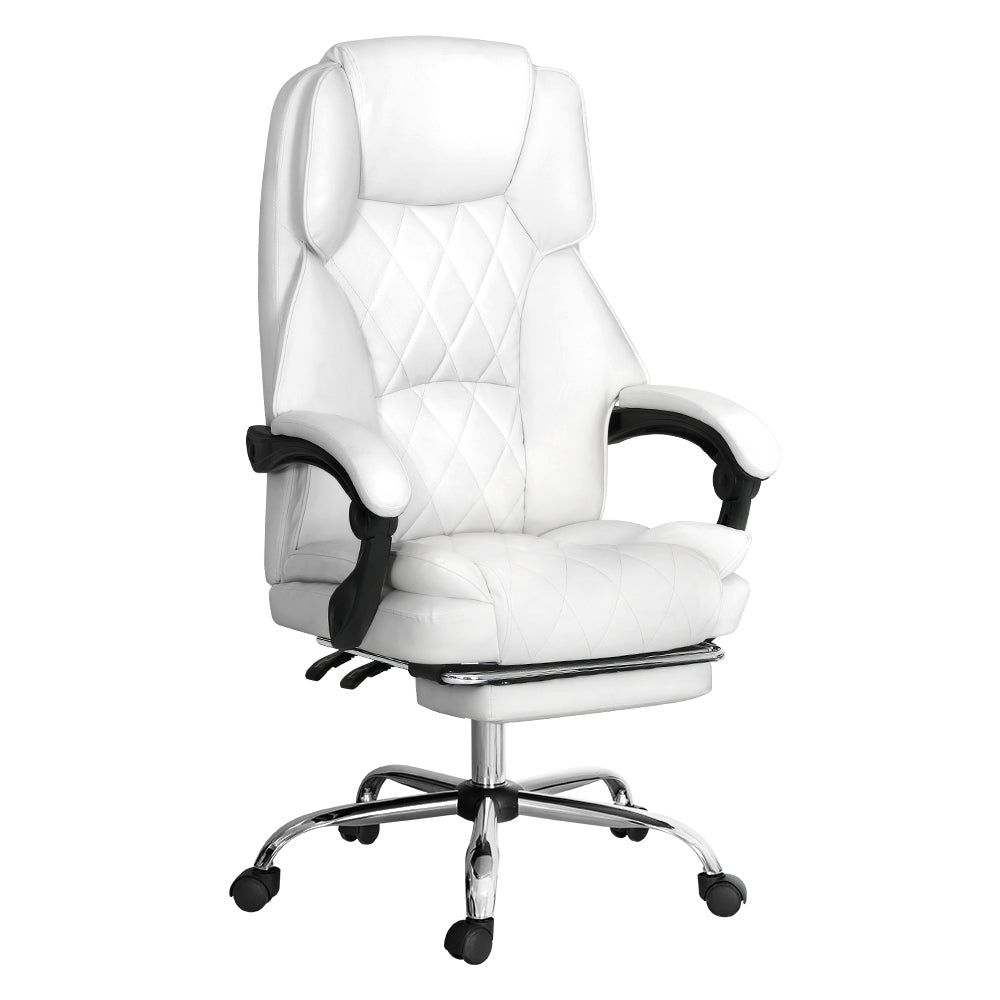 Premium Artiss Executive Office Chair with Leather Footrest - White - Ergonomic Desk Chair for Home & Office Workspace