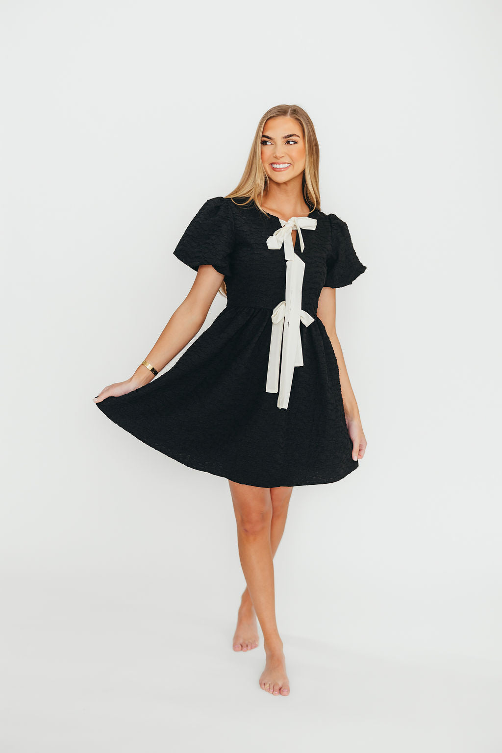 Black Summer Bow Tie Front Mini Dress - Flirty & Chic for Parties, Dates & Vacations