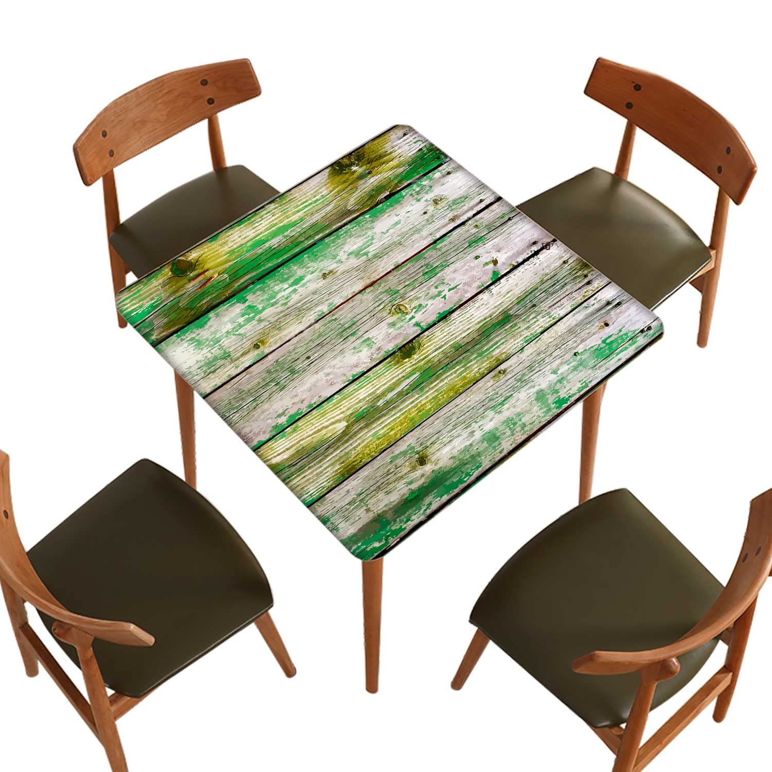 Vintage Square Tablecloth with Elastic Edge - Washable Polyester Wood Grain Design, Dust & Oil Proof - Fits 30x30 Inch Tables - Perfect for Holiday Dinners, Family Gatherings & Outdoor Picnics