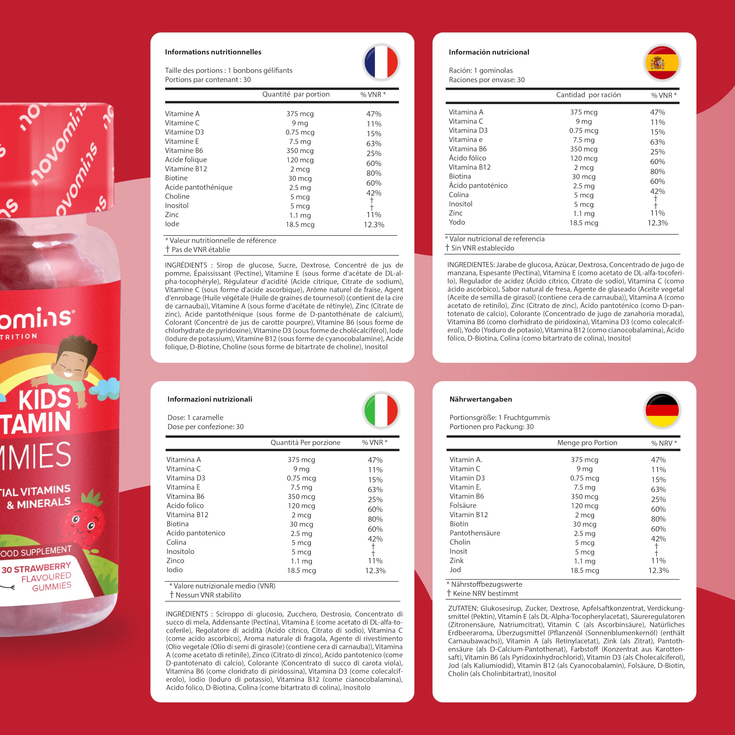 Novomins Kids Multivitamin Gummies - 13 Essential Vitamins for Children - Vegan, Gluten Free, Chewable Supplement - 1 Month Supply - Perfect for Daily Nutrition & Immune Support