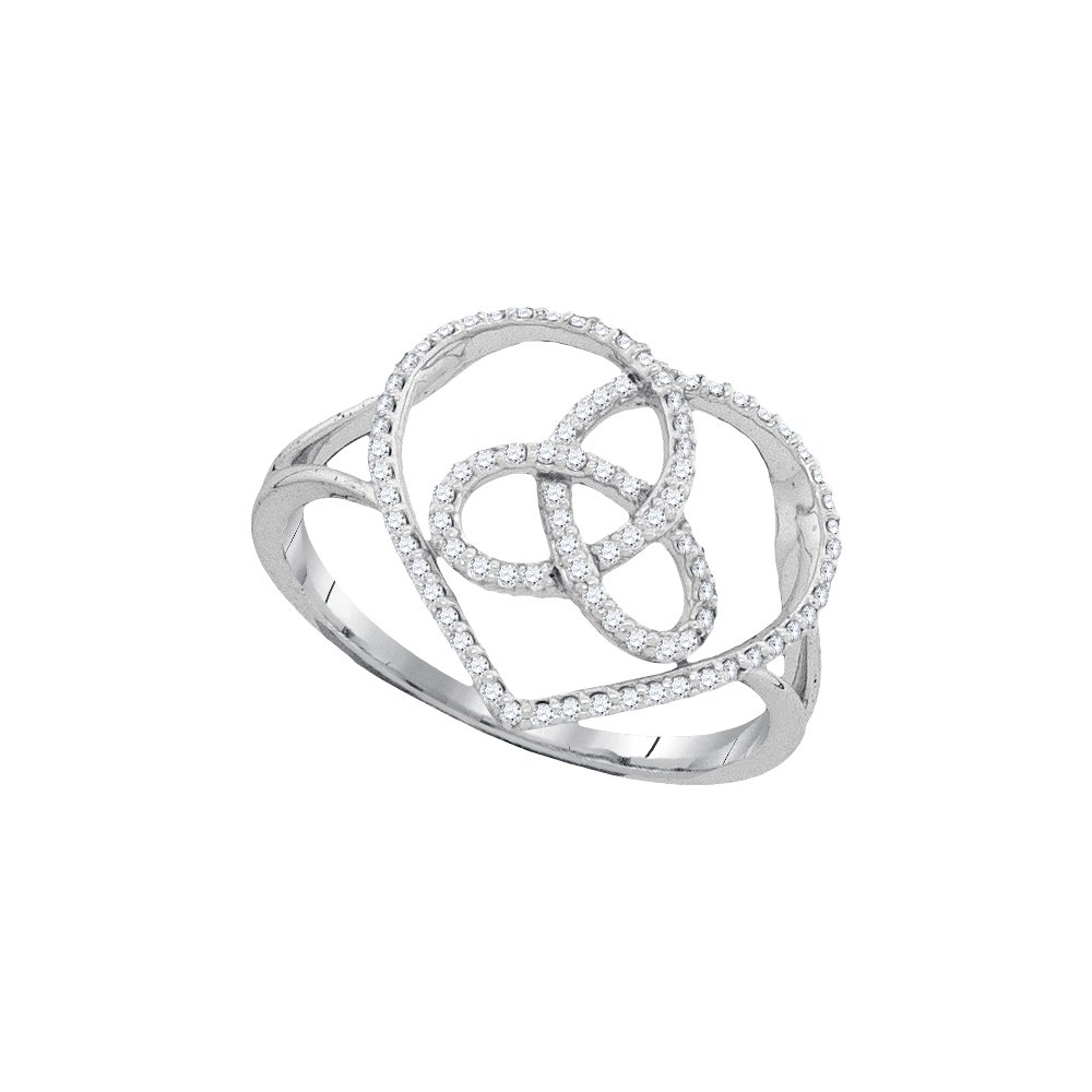 10K White Gold Women's Round Diamond Heart Triquetra Trinity Ring - 1/6 CTW Dazzlingrock Collection - Perfect for Anniversary Gifts, Valentine's Day & Special Occasions