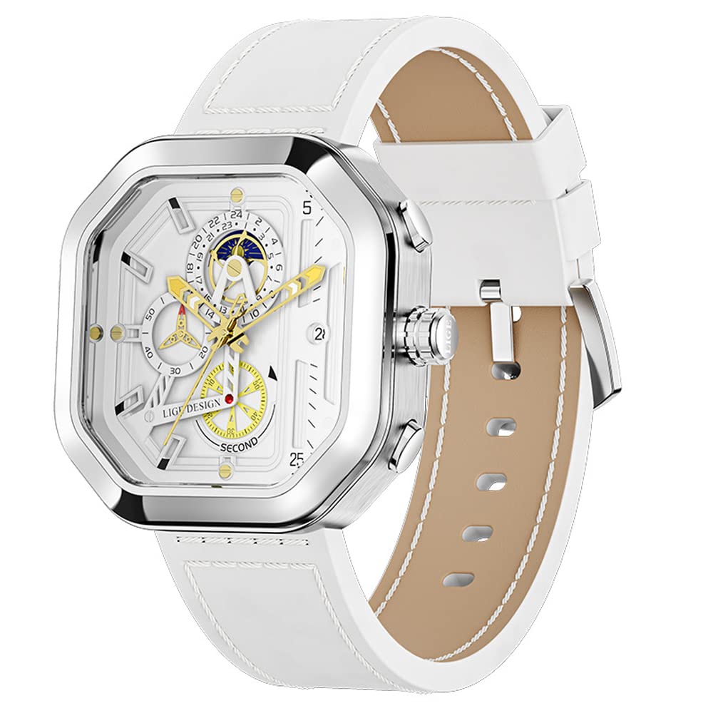 Luxury Men's Leather Strap Square Dial Chronograph Watch - Waterproof Analog Quartz Wristwatch for Boys & Men | Perfect for Business, Formal Events & Everyday Wear