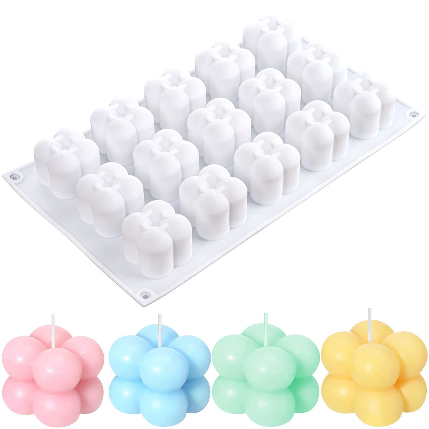 Konrisa 3D Bubble Candle Molds - 15 Cavity Silicone Cube Molds for DIY Soy Wax Candles, Baking Chocolate, Cheesecake, Mousse & Jelly Pudding | Perfect for Home Decor, Wedding Favors & DIY Craft Projects