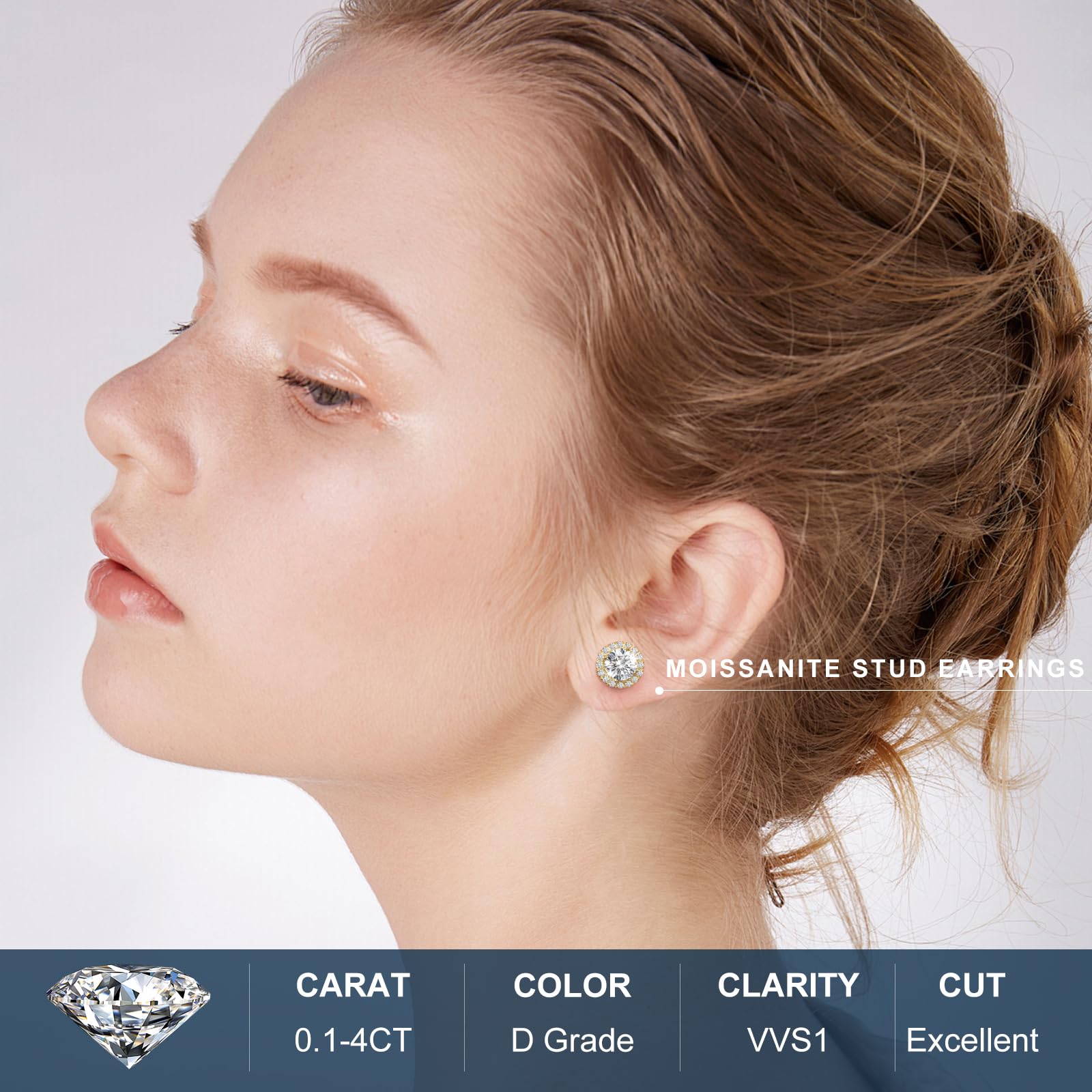 Moissanite Halo Stud Earrings 0.2-4CT (3-8mm) | 18k Gold Plated 925 Sterling Silver | D Color VVS1 Round Cut Diamond Simulant | Hypoallergenic Earrings for Women & Men | Perfect for Mother's Day Gifts, Anniversary, Wedding & Formal Occasions