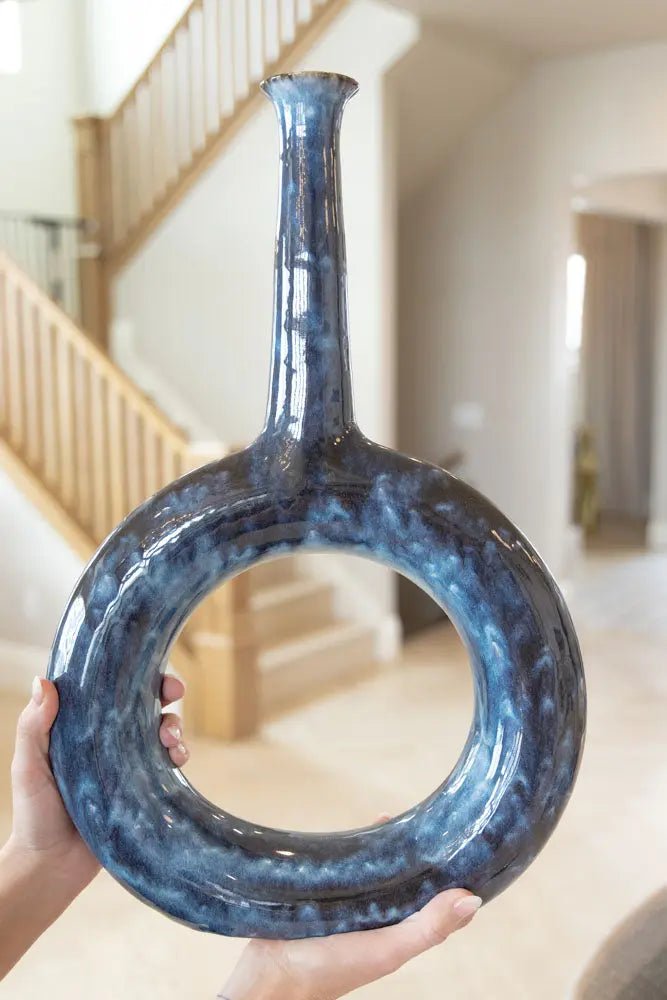 XXXL Decorative Hanging Donut Vase with Long Neck - Modern Home Decor for Living Room, Bedroom, or Office - Available in Black, Cream, Mocha & Deep Blue