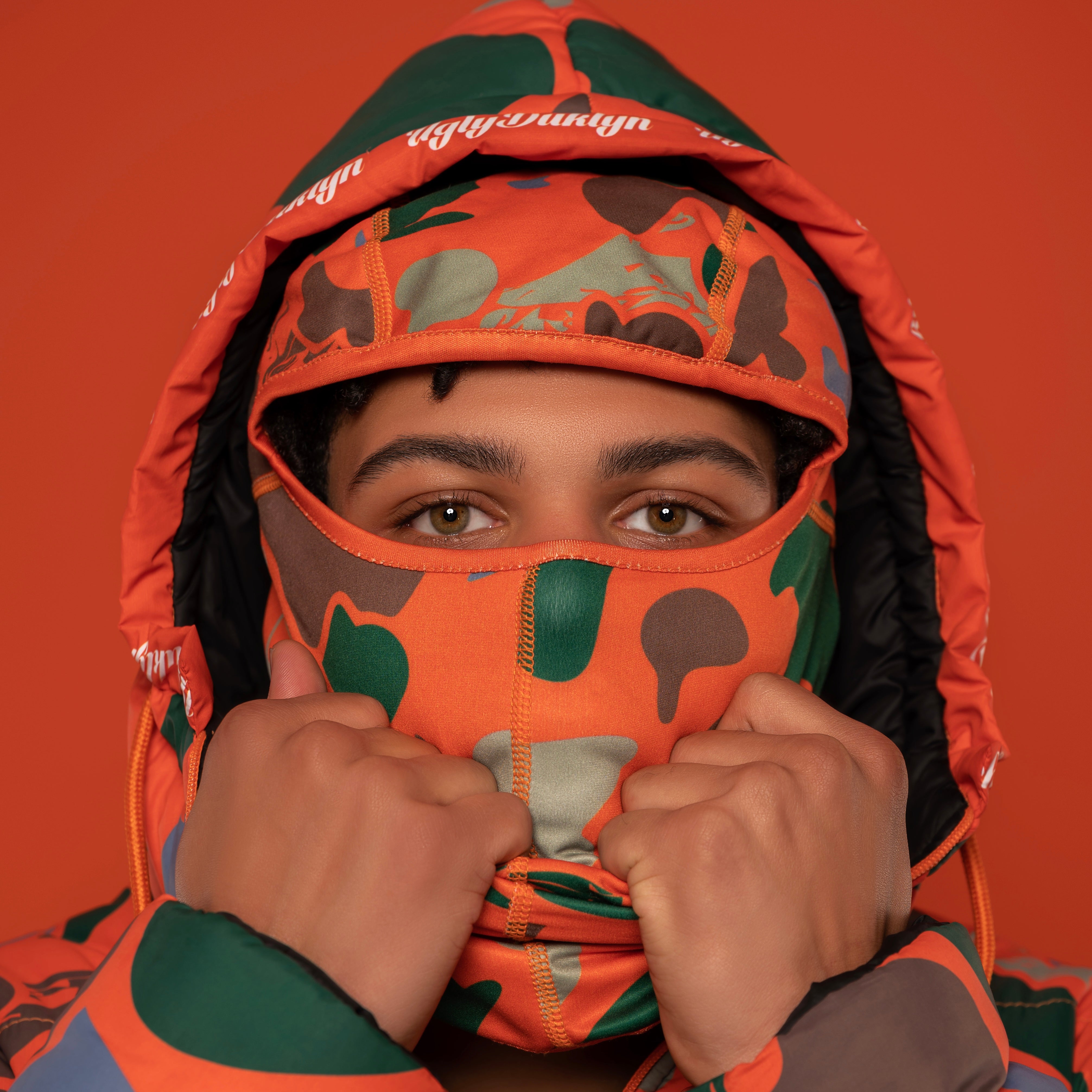Orange Camo Balaclava Face Mask - Warm Winter Skiing, Hunting & Outdoor Activities Gear for Men & Women