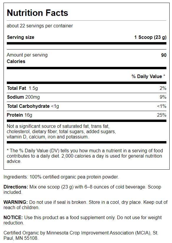 Swanson 100% Certified Organic Pea Protein Powder - Non-GMO, Vegan, Gluten-Free - 1.1 lb (503 g) per Pack (4-Pack Bundle) - Perfect for Smoothies, Baking & Post-Workout Recovery