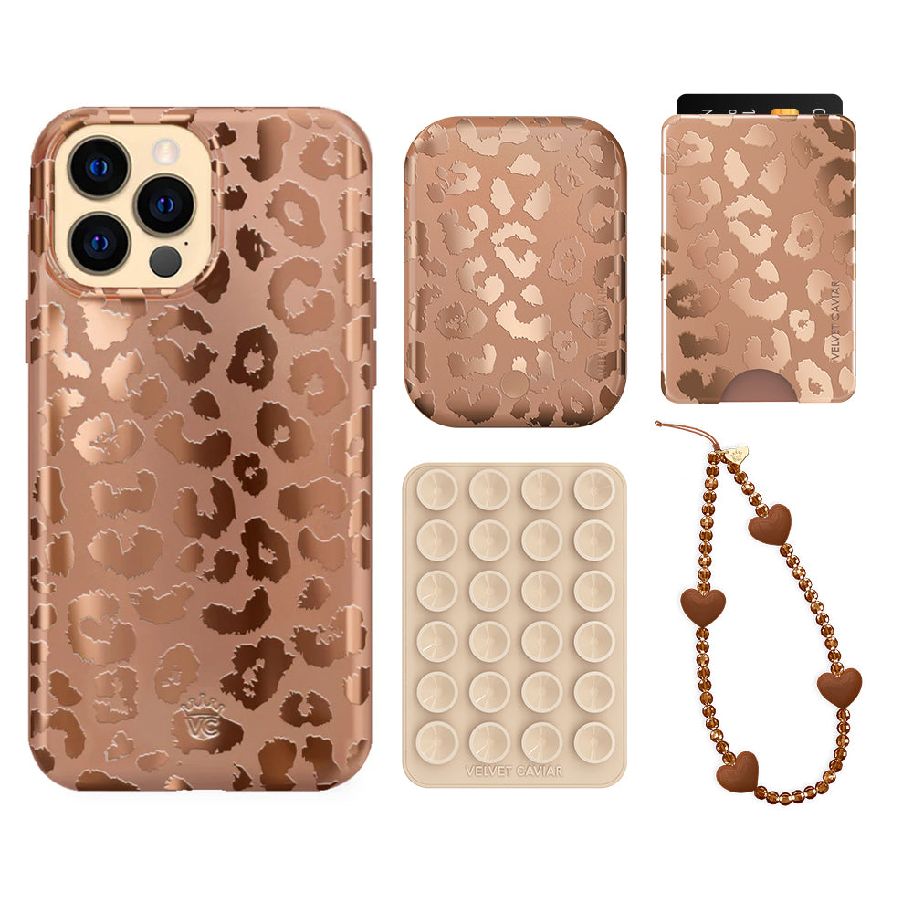 Bronze Chrome Leopard Print Wallet Set - Stylish Animal Print Wallet for Women & Men | Perfect for Everyday Use, Travel, and Gift Giving