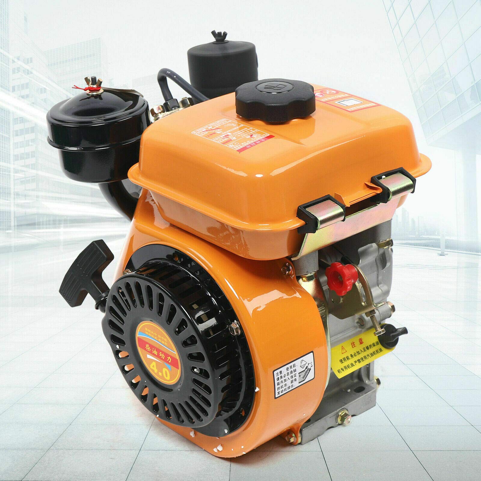 Single Cylinder Diesel Engine with Forced Air Cooling for Agricultural & Marine Applications - High Efficiency Vortex Combustion System - US Stock (Model 1) - Ideal for Tractors, Generators & Small Boats