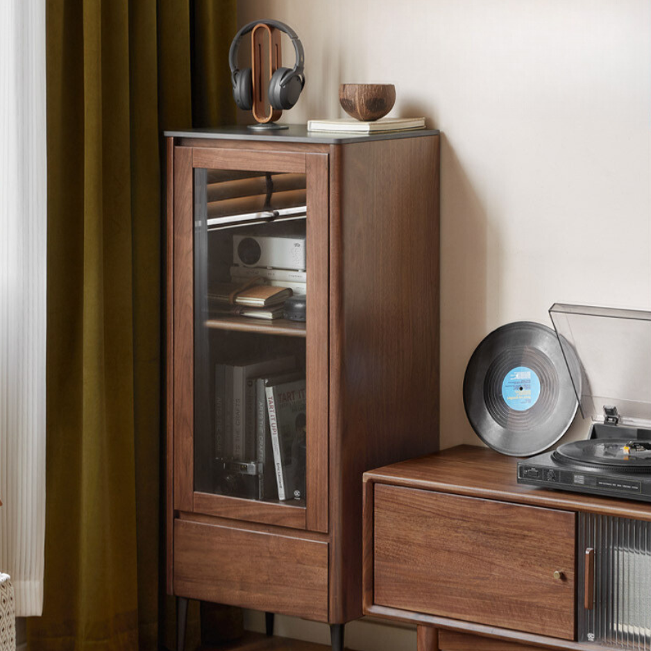Solid Black Walnut Wood Rocking Side Cabinet - Handcrafted Rustic Nightstand for Bedroom, Living Room & Office Furniture