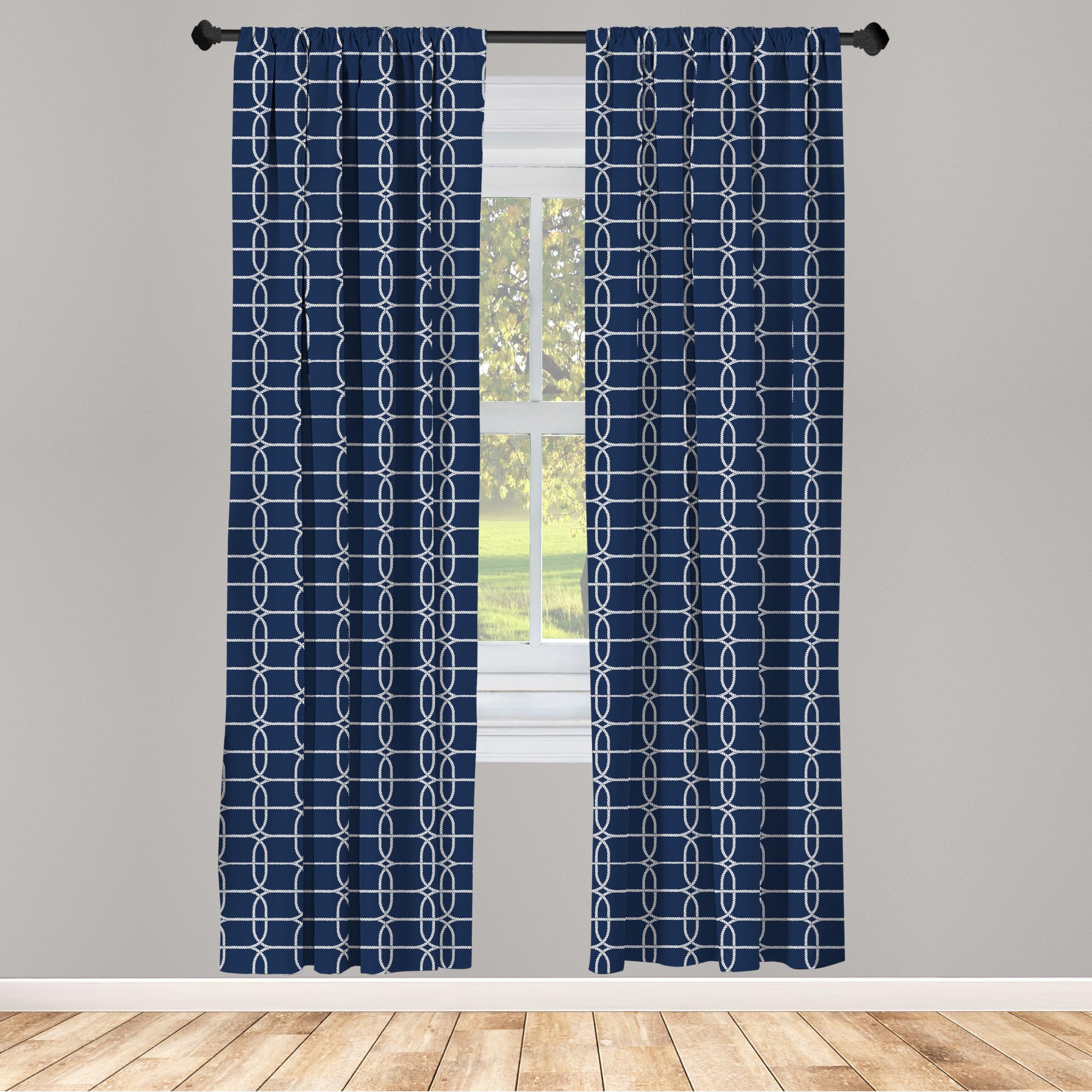 Ambesonne Nautical Curtains - Blue and White Maritime Design with Sailor Knots & Shapes, 2 Panel Set (28