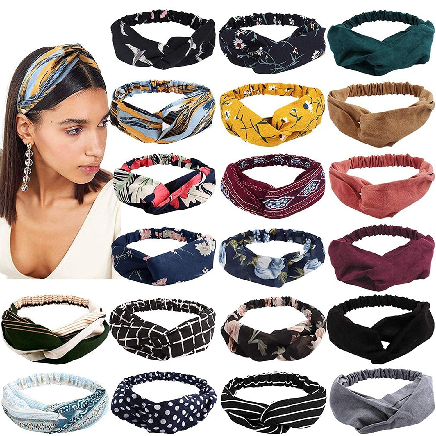 **Women's Headbands - 10 Pack Elastic Hair Bands, Criss Cross Hair Wraps & Hair Accessories for Workout, Yoga, Running & Everyday Style**