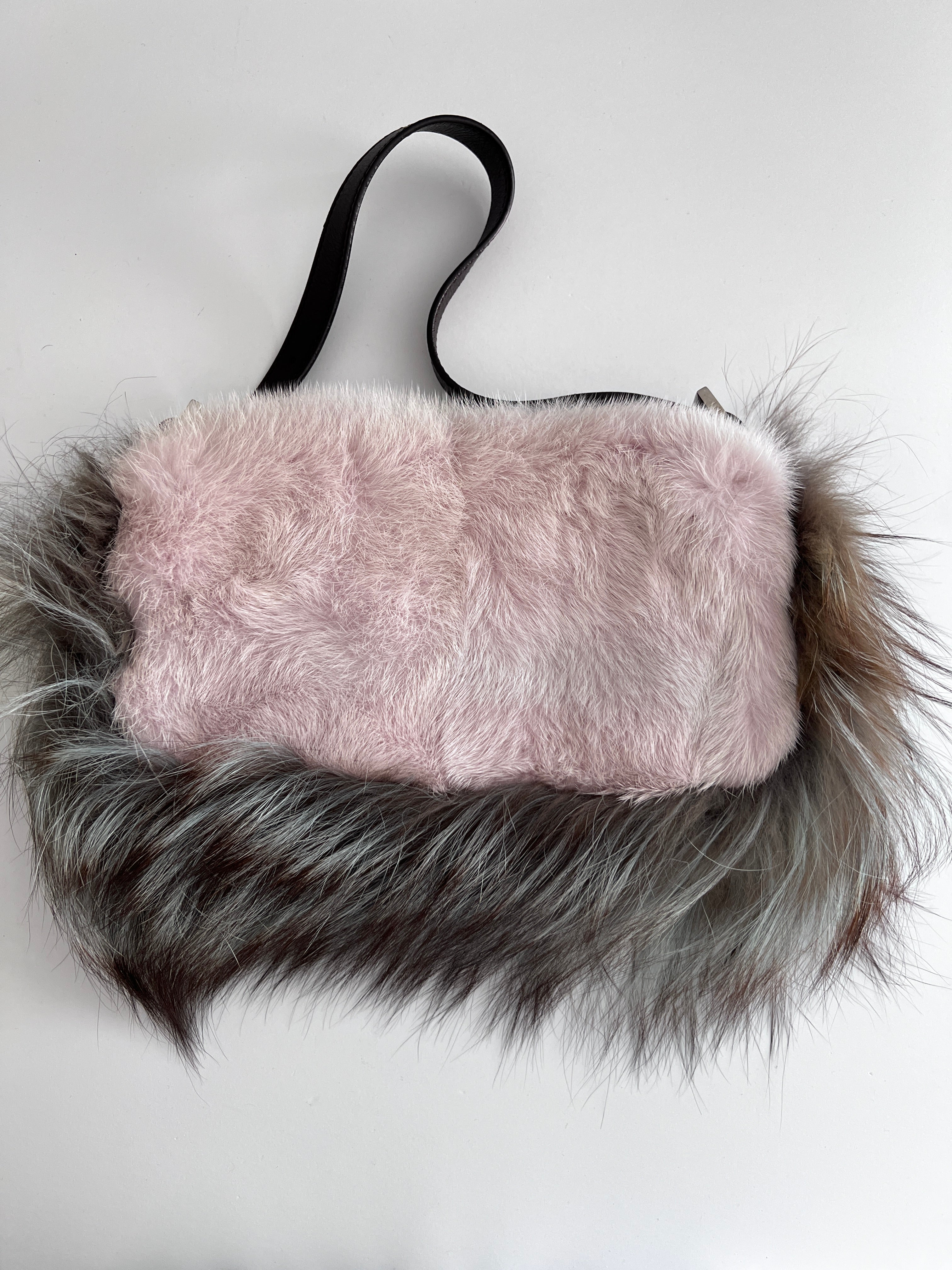 Fendi Luxury Mink & Fox Fur Baguette Handbag for Women | Designer Shoulder Bag | Perfect for Evening Parties, Weddings & Special Occasions